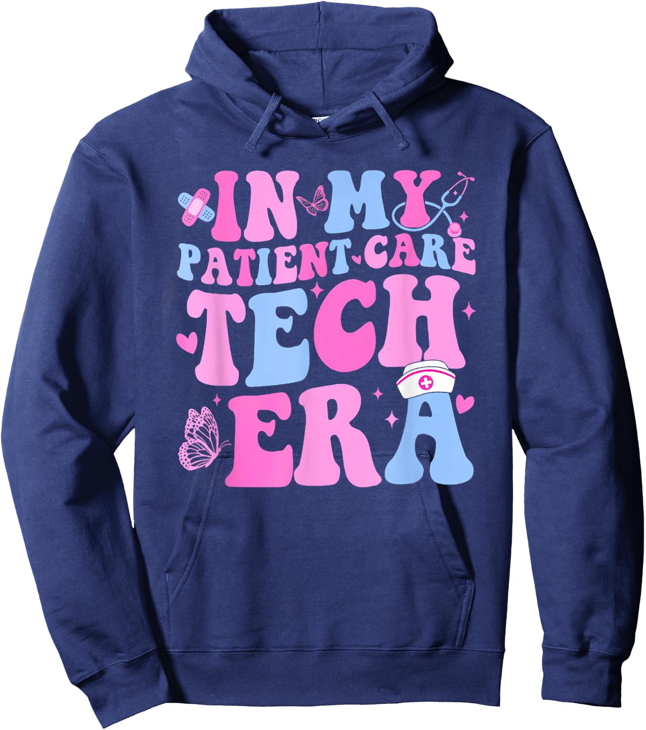 Retro Groovy in My Patient Care Technician Era Pct Nurse Cna Hoodie - Hoodie | Navy