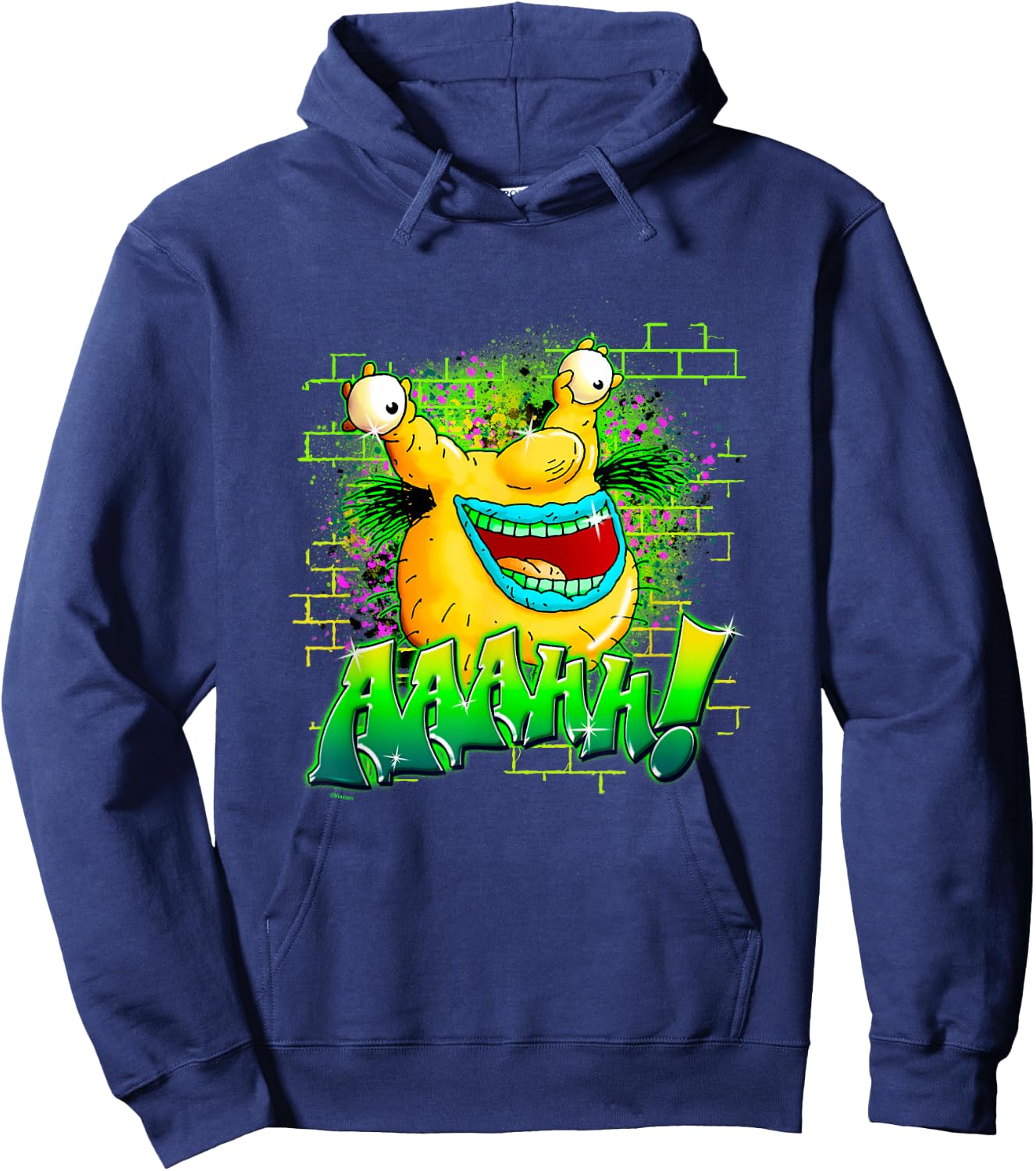 Aaahh!!! Real Monsters Krumm Neon Brick Wall Vintage Badge Hoodie - Hoodie | Navy