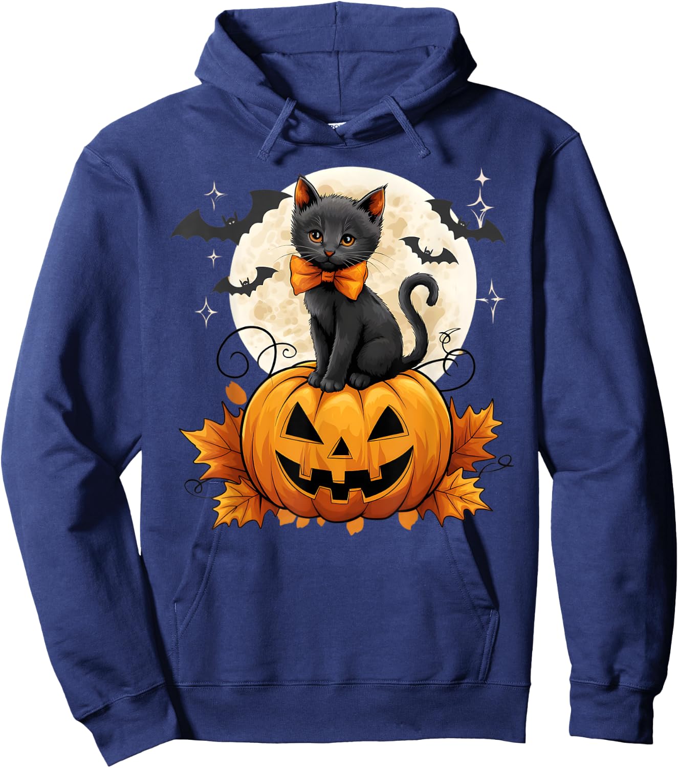 Retro Black Cat Halloween Pumpkin Costume Women Kids Girls Hoodie - Hoodie | Navy