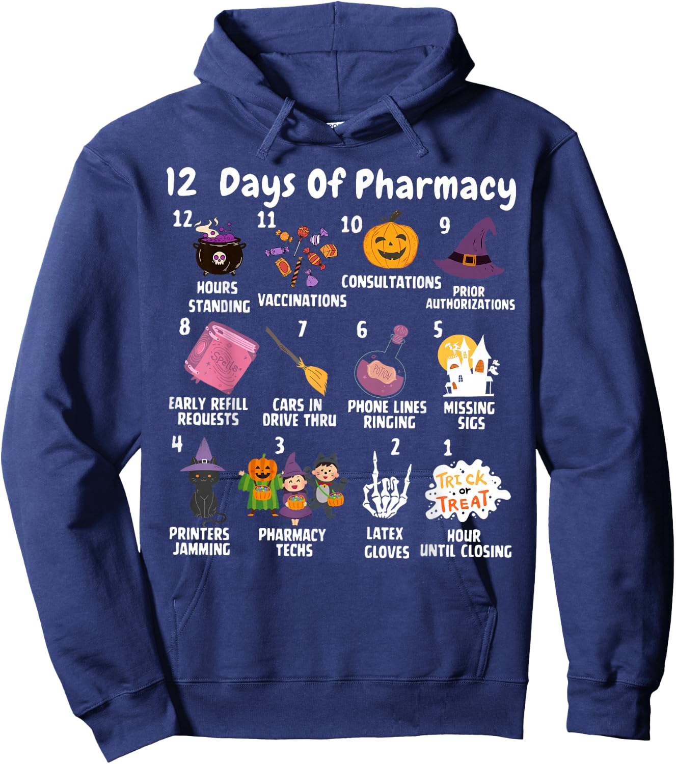 12 Days Of Pharmacy Halloween Pharmacists Tech Spooky Season Hoodie - Hoodie | Navy