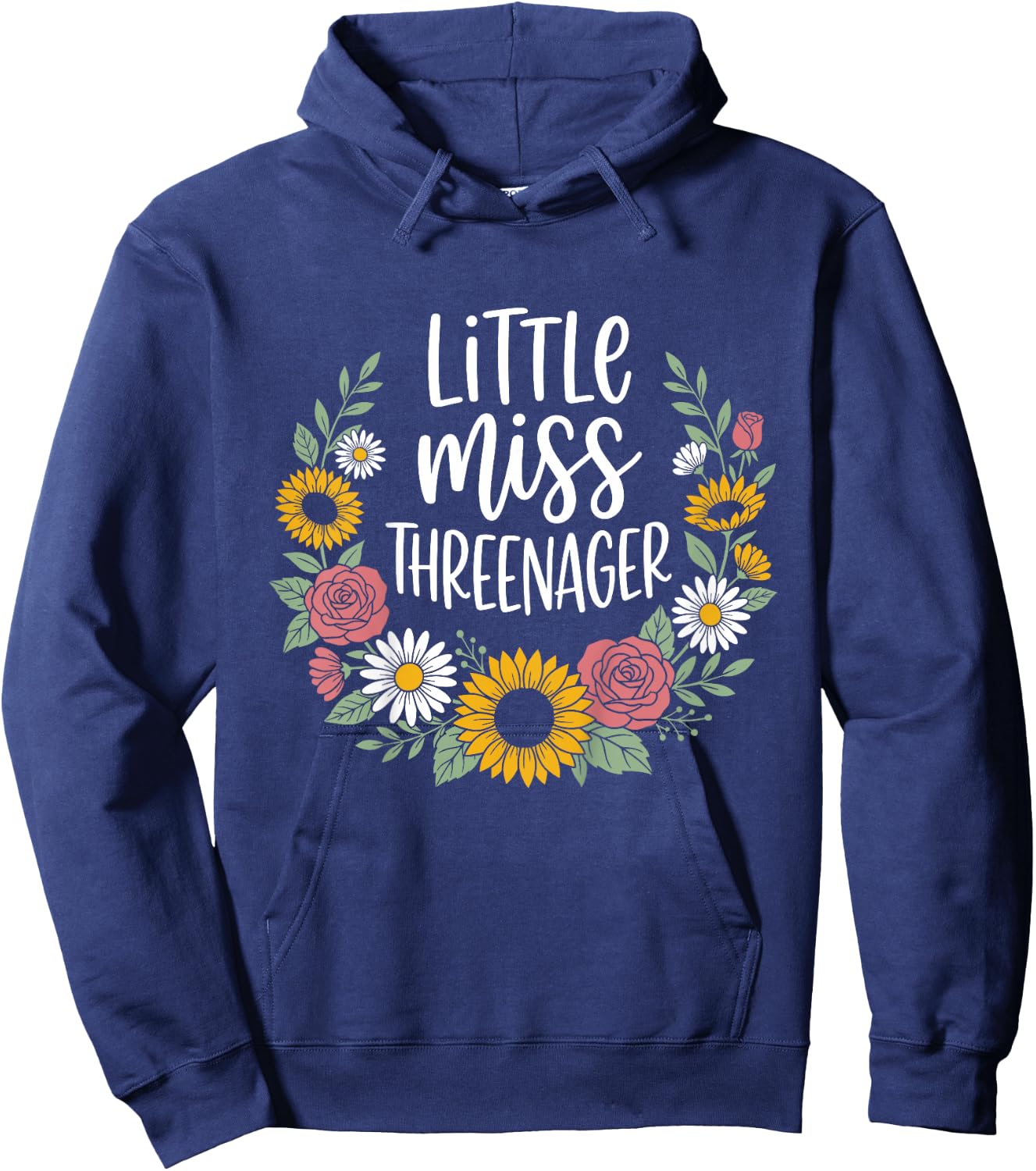 Floral Miss Threenager 3rd Birthday 3 Years Girls Kids Hoodie - Hoodie | Navy