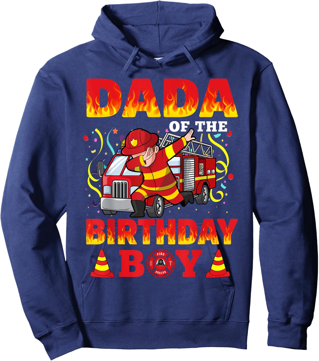 Dada Of The Birthday Boy Fire Truck Firefighter Boys Hoodie - Hoodie | Navy