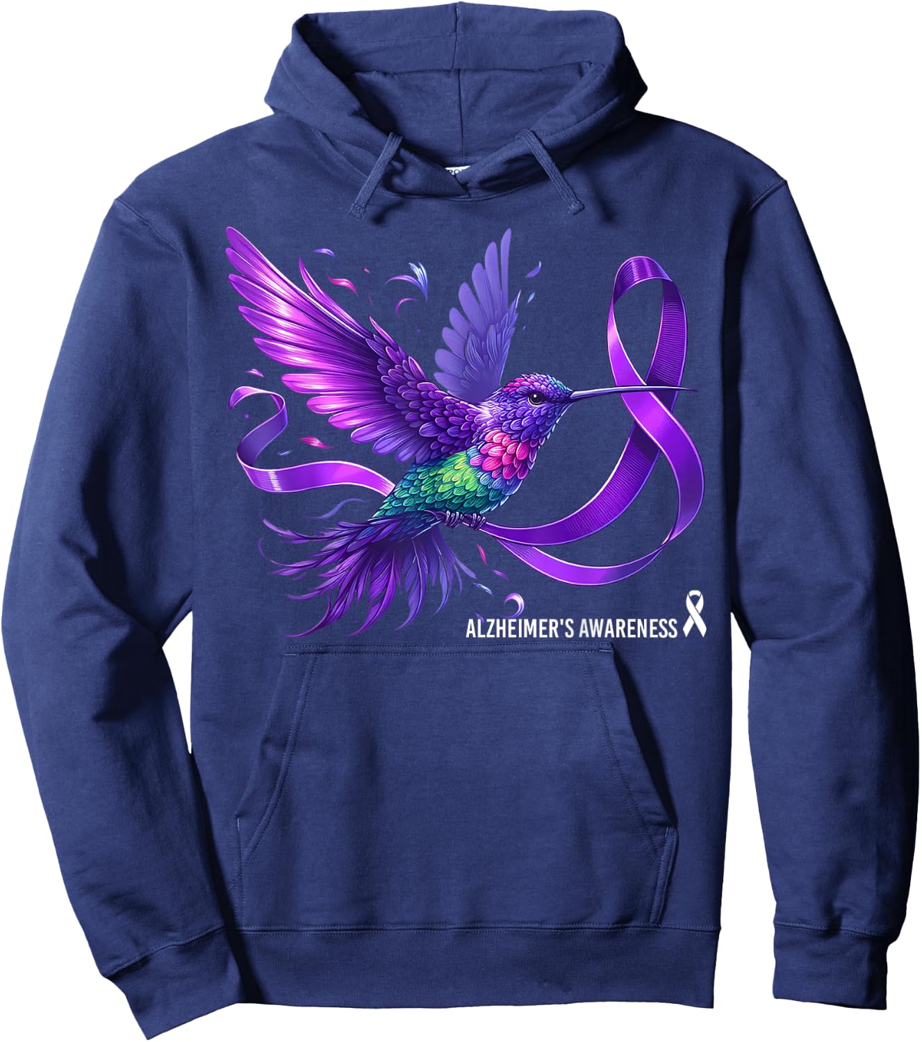 Hummingbird Holding Purple Ribbon Alzheimer's Awareness Hoodie - Hoodie | Navy