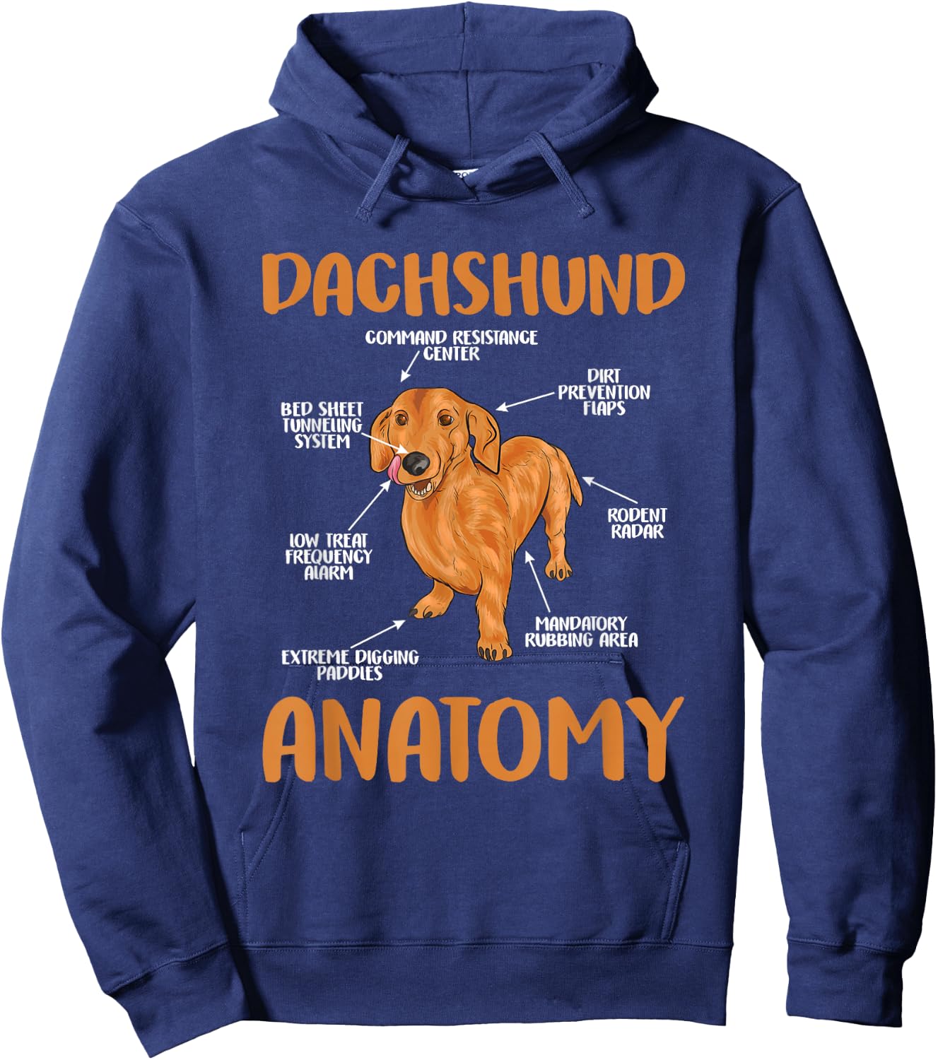 Dachshund Funny Anatomy Wiener Dog and Doxie Lovers Hoodie - Hoodie | Navy