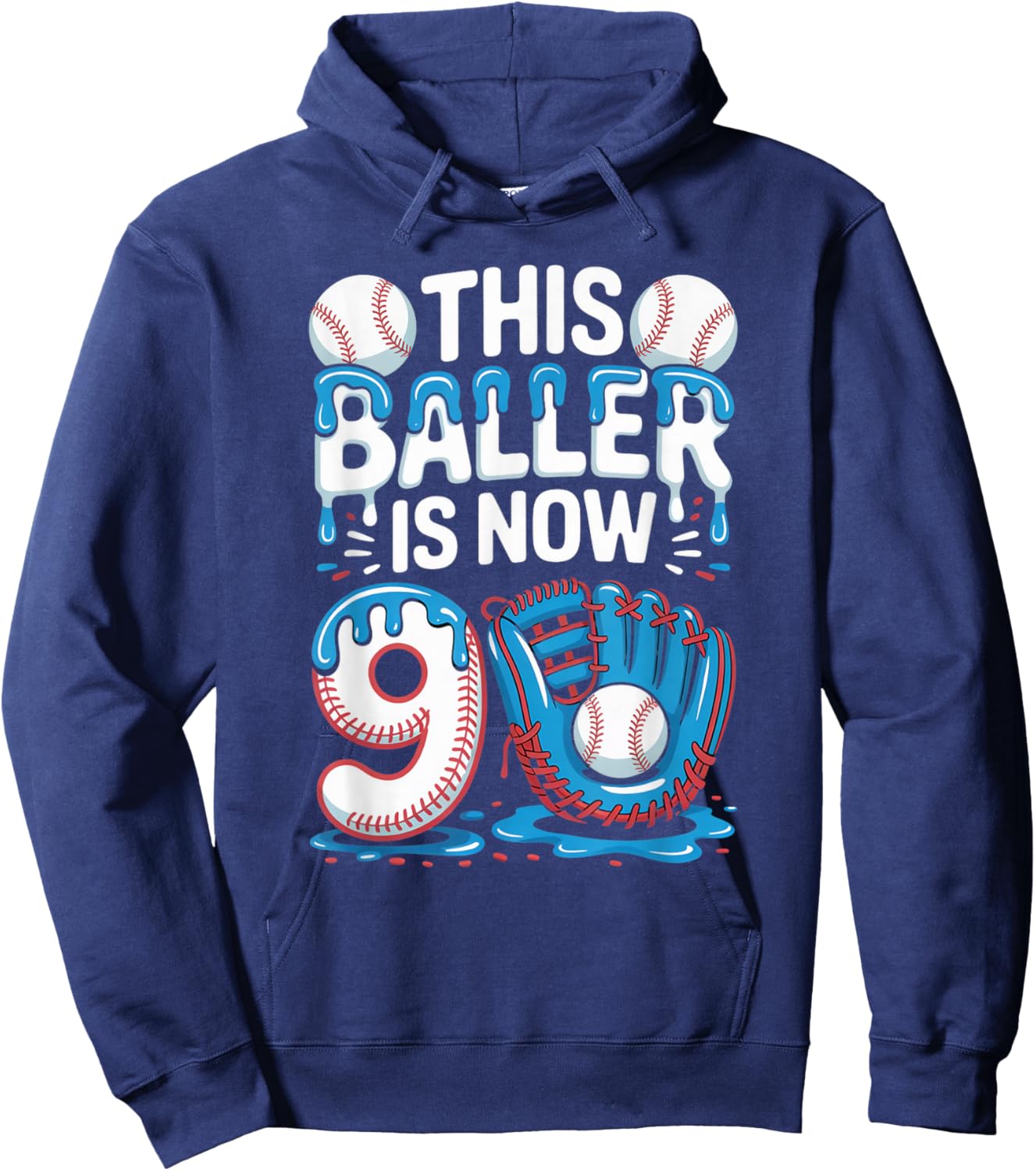 This Baller Is Now 9 Ice Cream Drip Kids Game Baseball Drip Hoodie - Hoodie | Navy