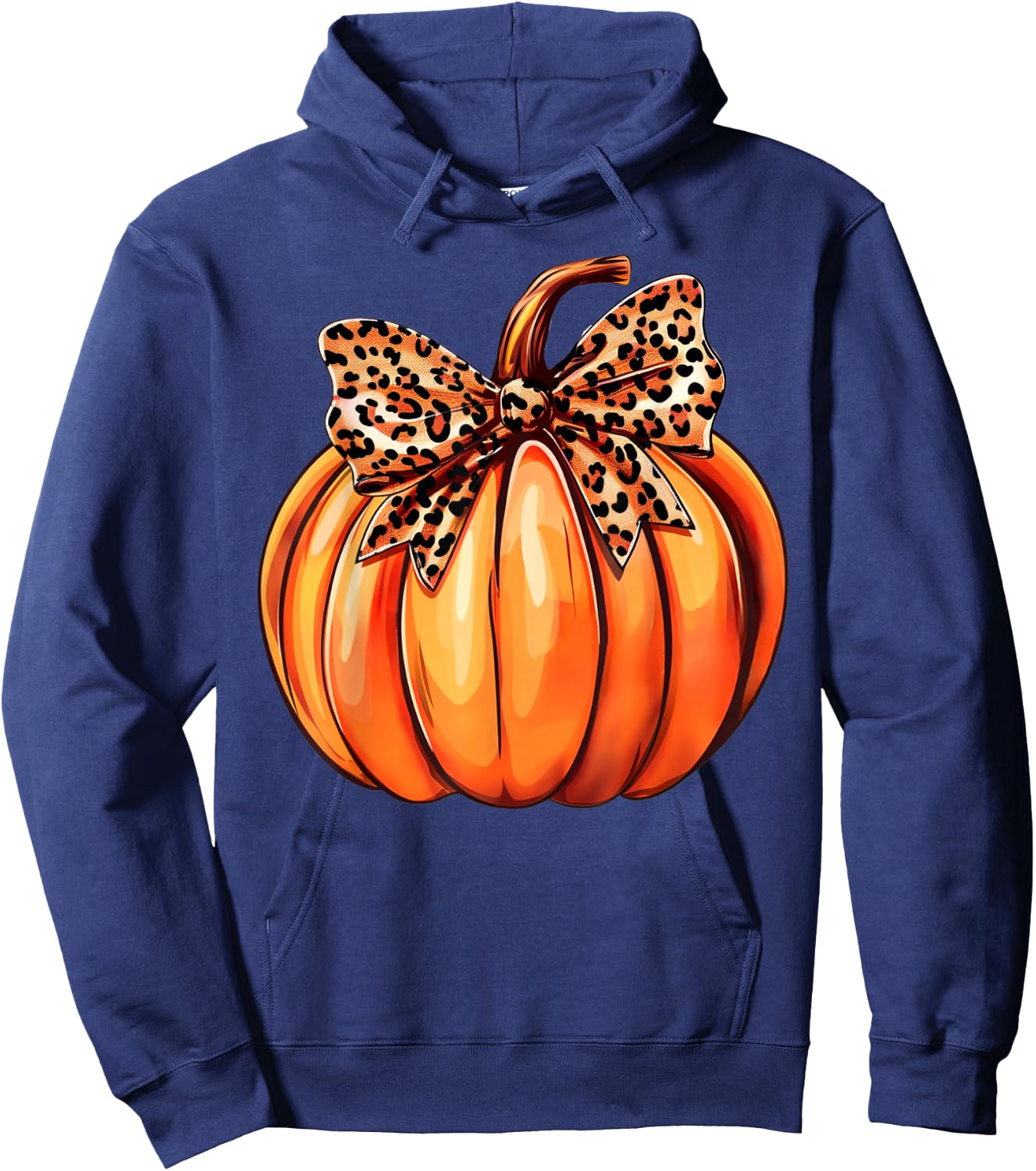 Coquette Bow Leopard Pumpkin Thanksgiving Rustic Fall Women Hoodie - Hoodie | Navy
