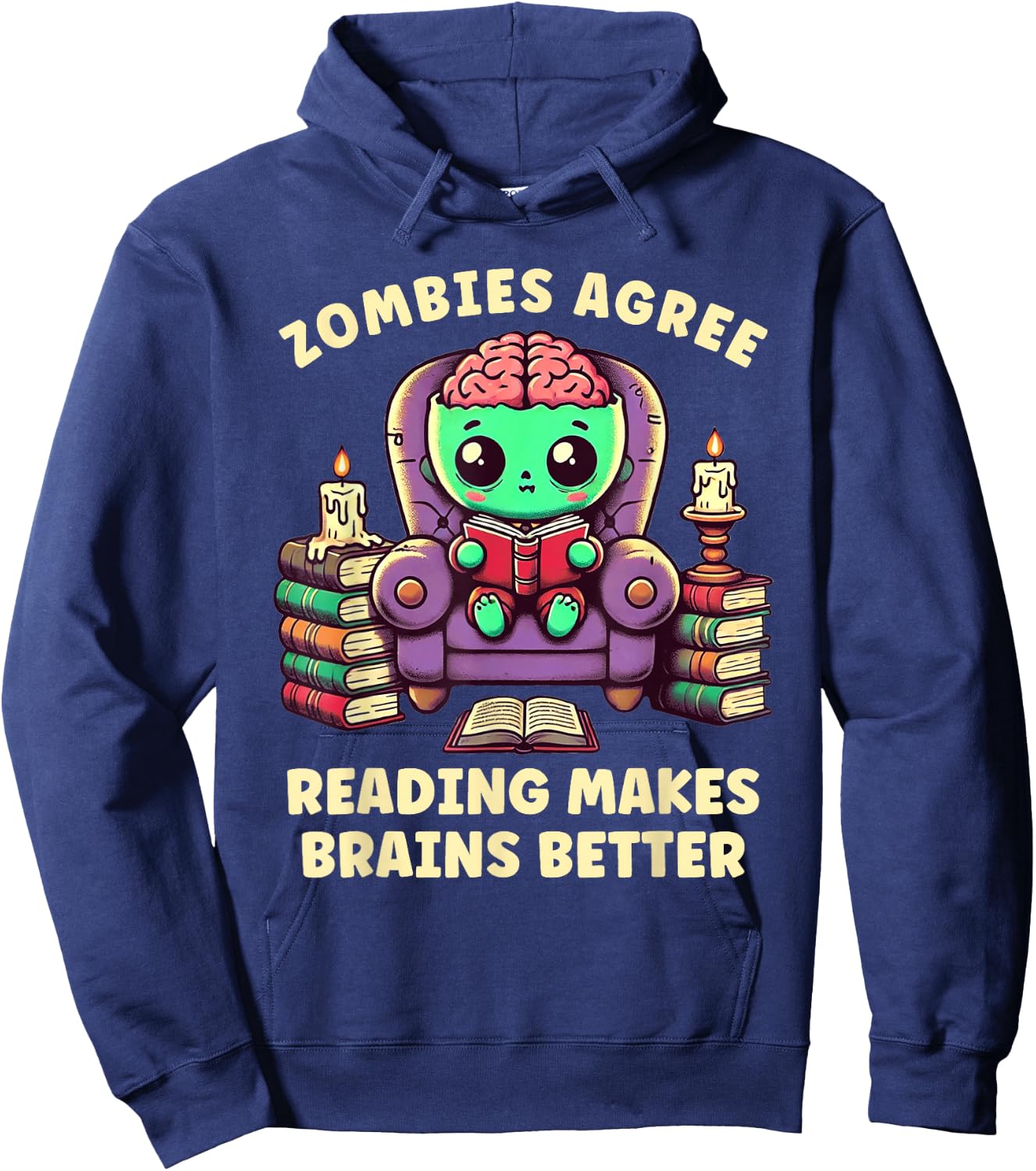 Halloween Teacher Zombie Reading is Good For Brains Hoodie - Hoodie | Navy