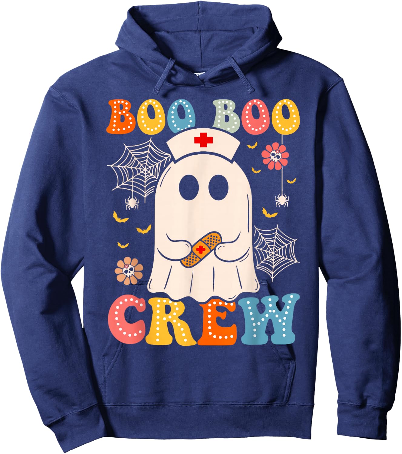 Groovy Retro Boo Boo Crew Nurse Funny Ghost Halloween Nurse Hoodie - Hoodie | Navy