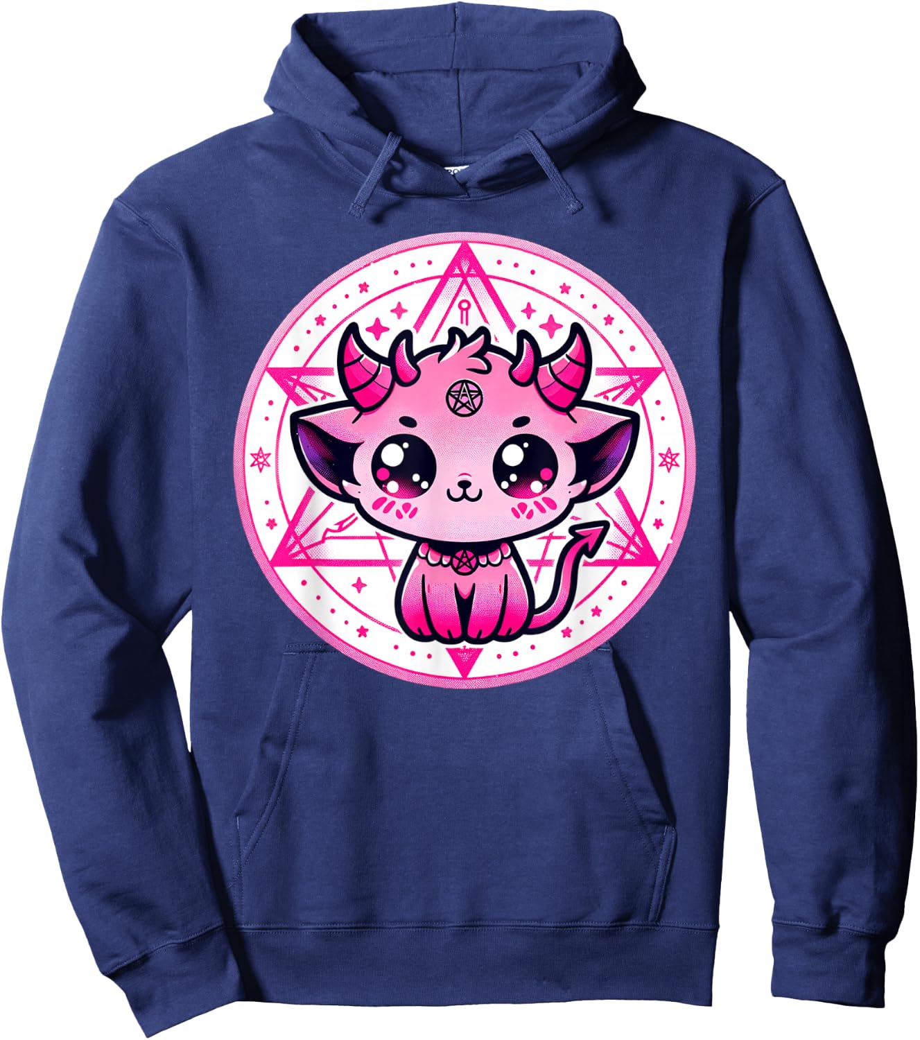 Cute Baphomet Satanic Cat and Artistic Gothic Kawaii Demon Hoodie - Hoodie | Navy