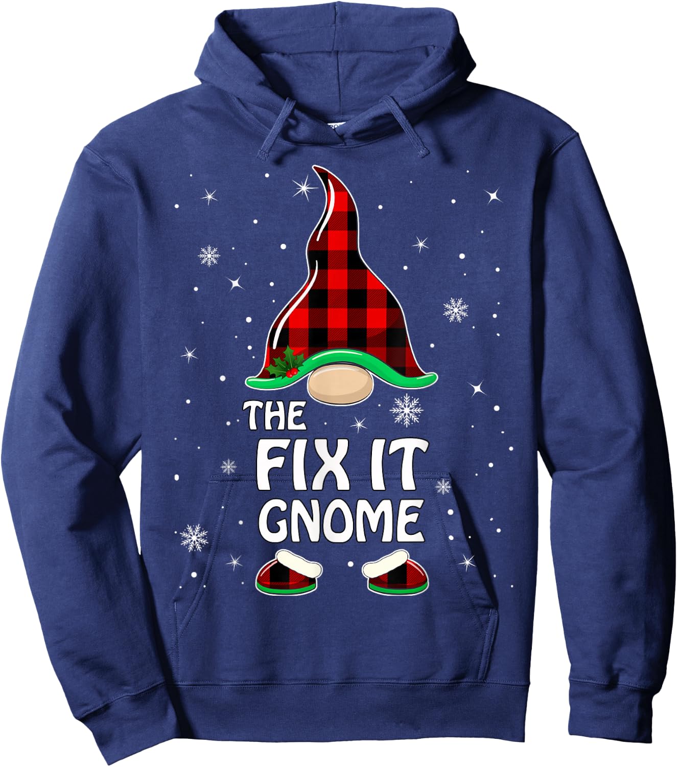 Fix It Gnome Buffalo Plaid Matching Family Christmas Pajama Hoodie - Hoodie | Navy