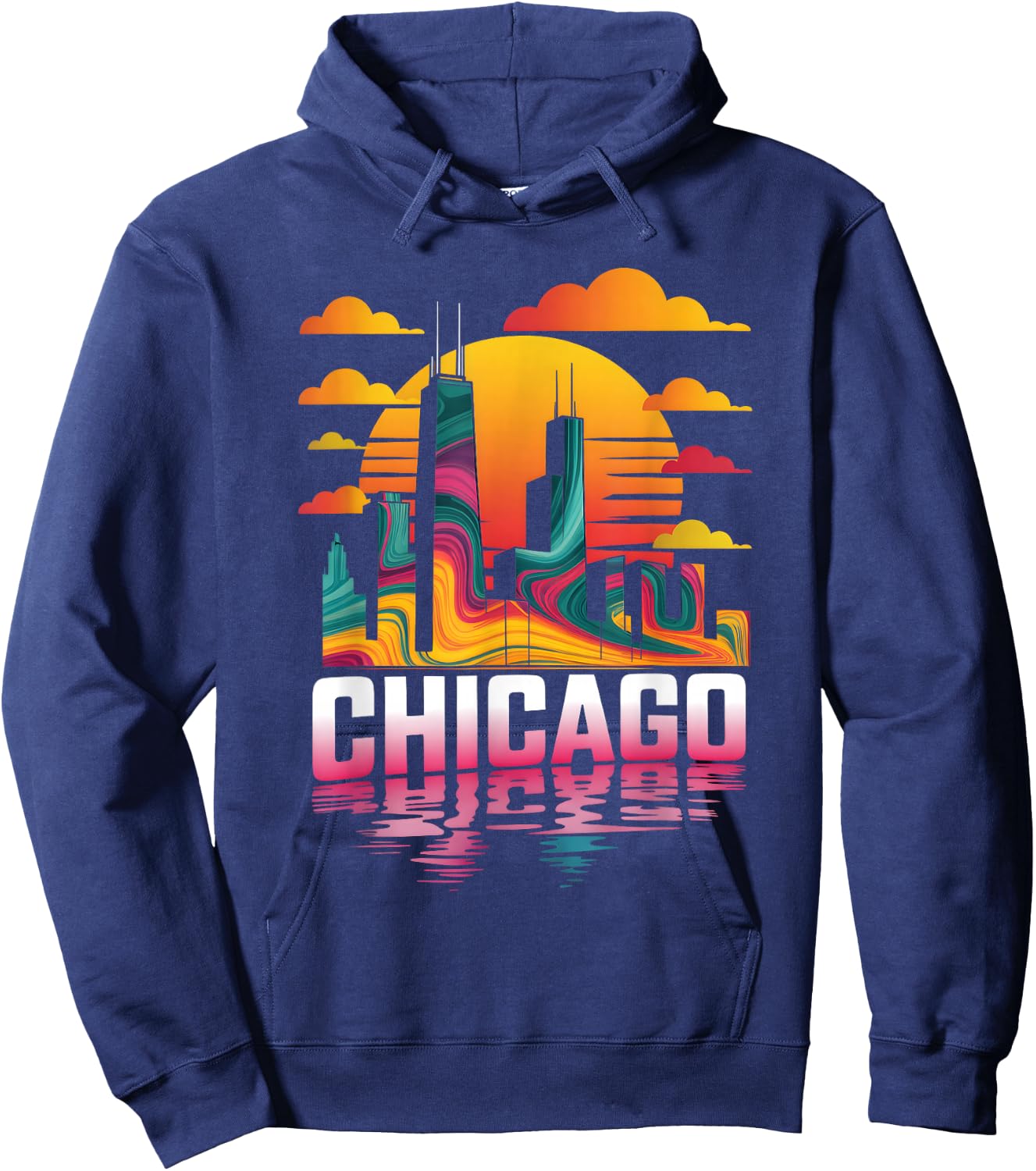 Chicago City Skyline Retro Sunset Illinois Travel Souvenir Hoodie - Hoodie | Navy