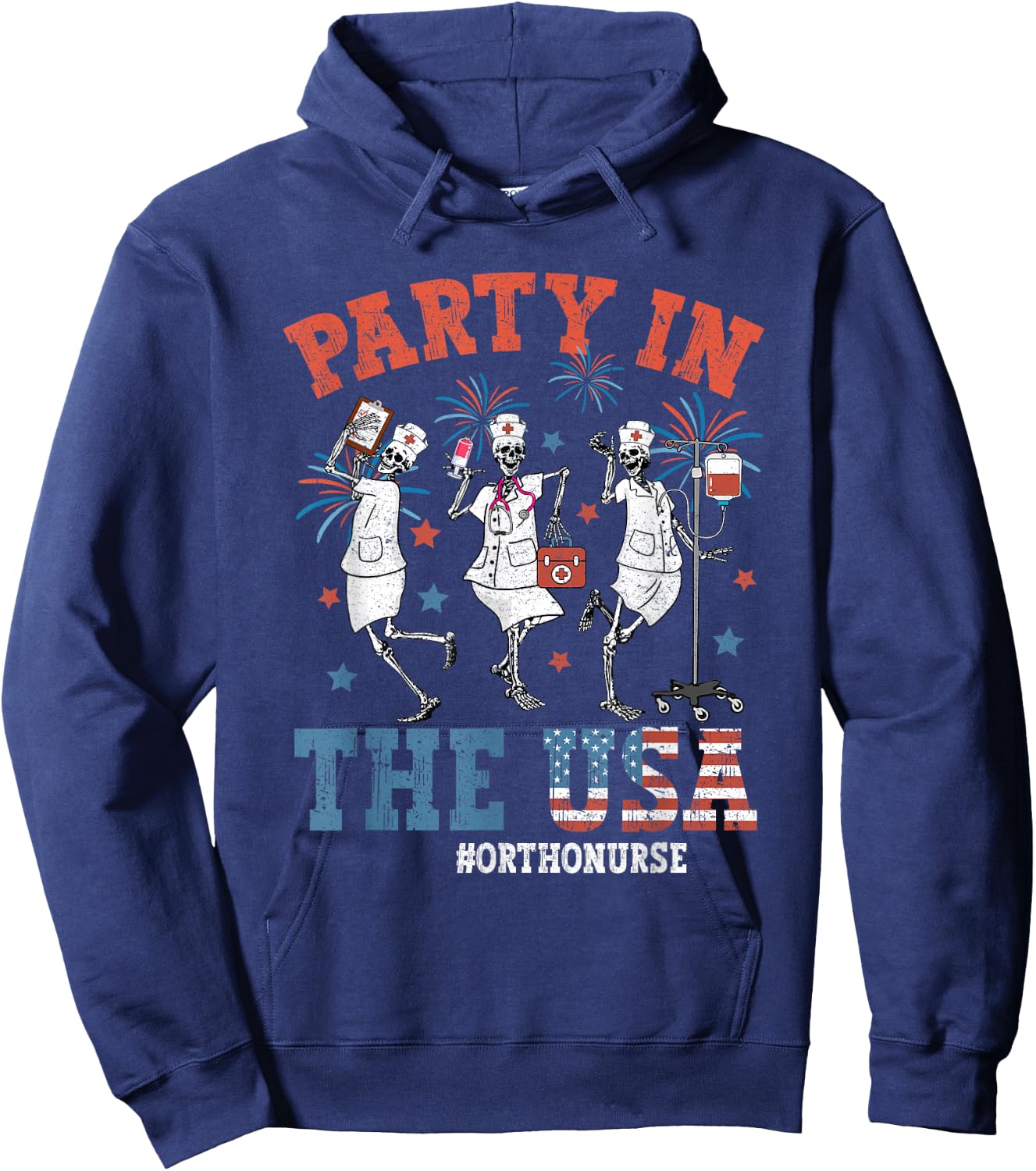 Vintage Skeleton Ortho nurse Funny 4th Of July Gifts Women Men Hoodie - Hoodie | Navy
