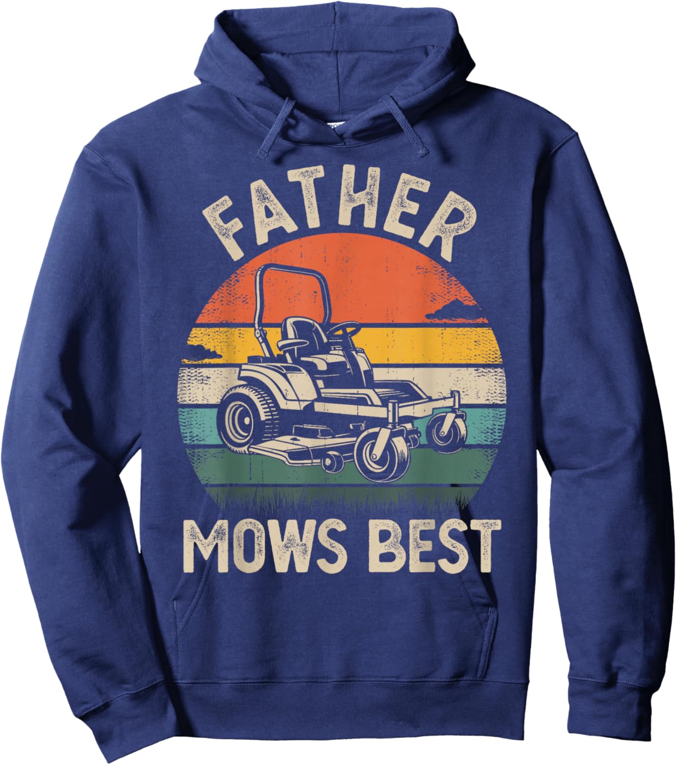 Father Mows Best Retro Lawn Mower Dad Humor Hoodie - Hoodie | Navy