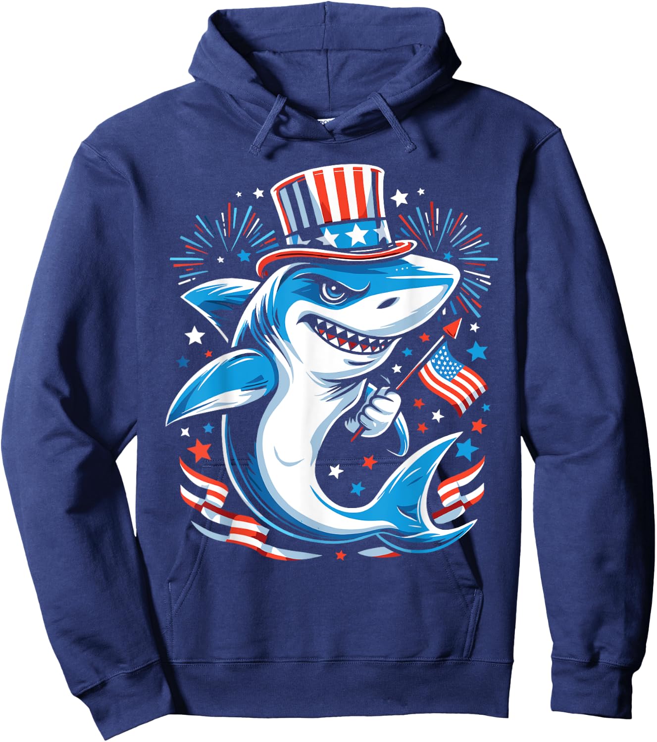 Patriotic Shark 4th of July Celebration Hoodie - Hoodie | Navy