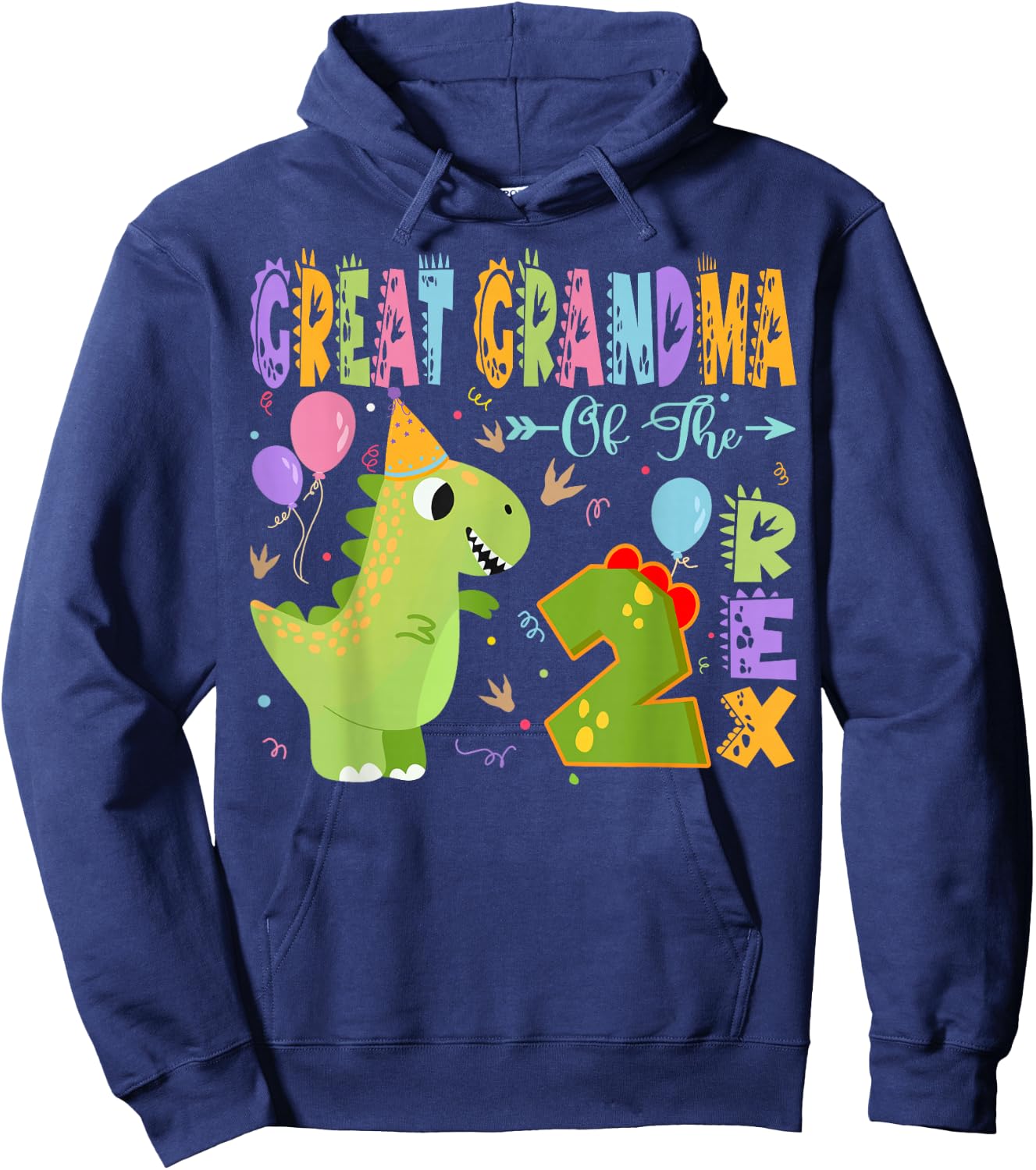 Great Grandma Of The Two Rex 2Nd Birthday Dinosaur Party Hoodie - Hoodie | Navy