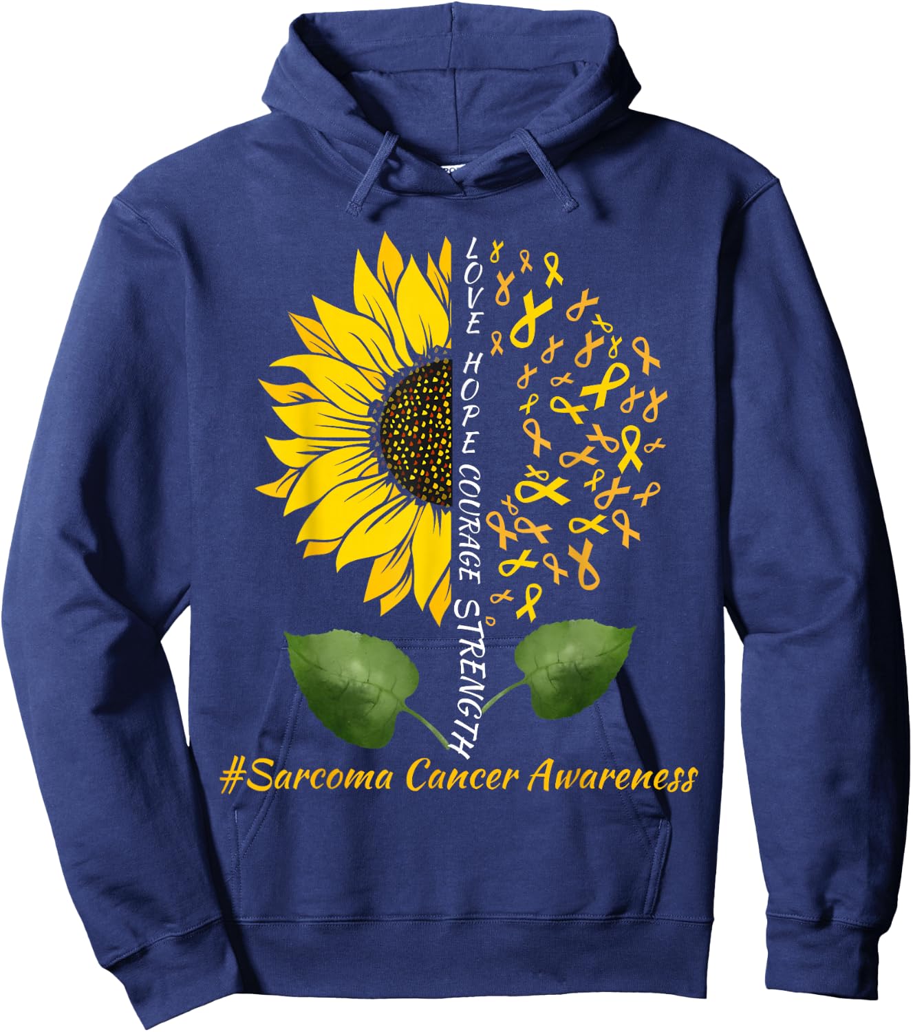 Support Sarcoma Cancer Awareness Sunflower Yellow Ribbon Hoodie - Hoodie | Navy