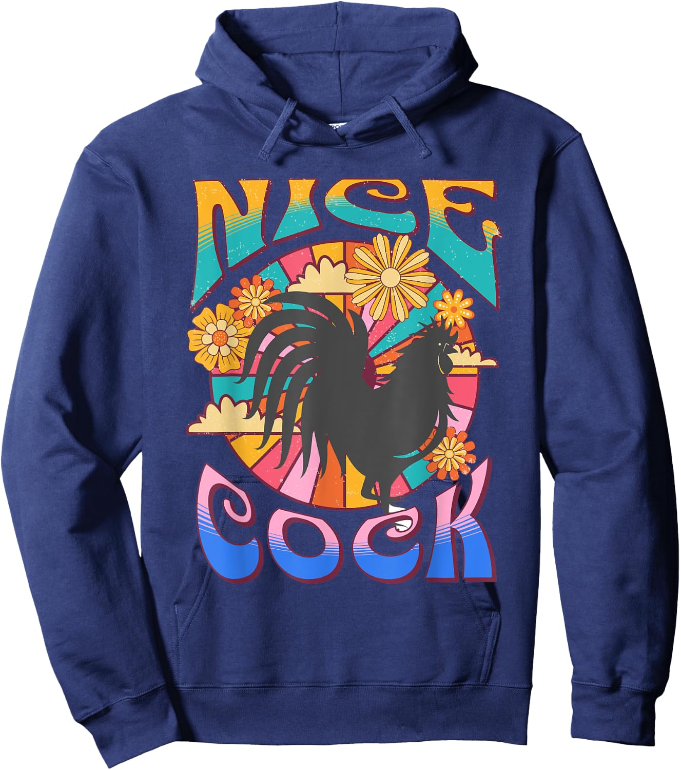 NICE COCK Black Light Funny Hippie Peace Love Retro Vintage Hoodie - Hoodie | Navy