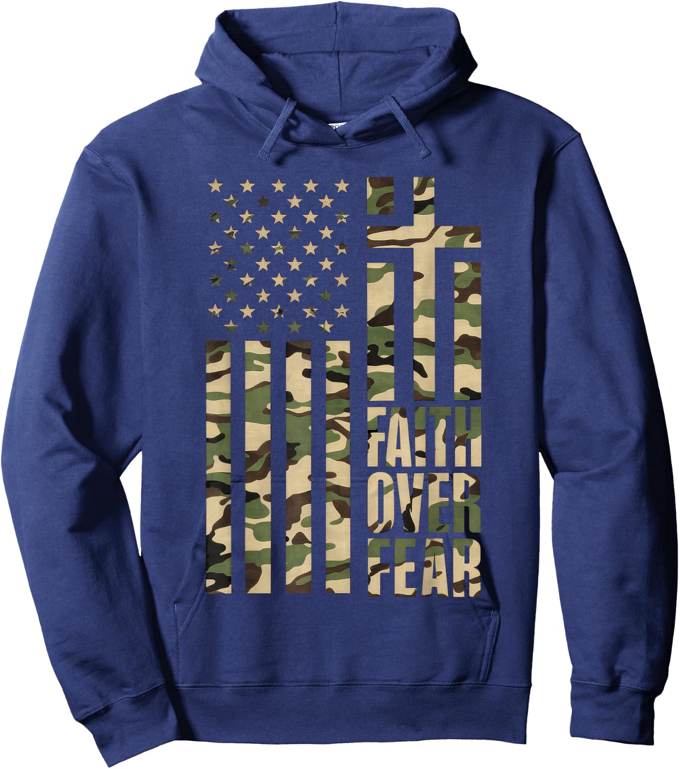 Christian USA Flag Cross Back Print Faith Over Fear Top Hoodie - Hoodie | Navy