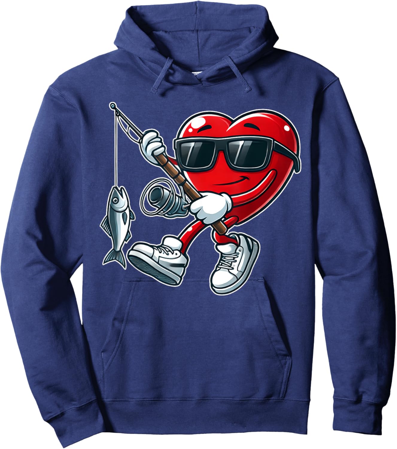 Funny Heart with Fishing Rod Valentines Day Toddler Boys Hoodie - Hoodie | Navy