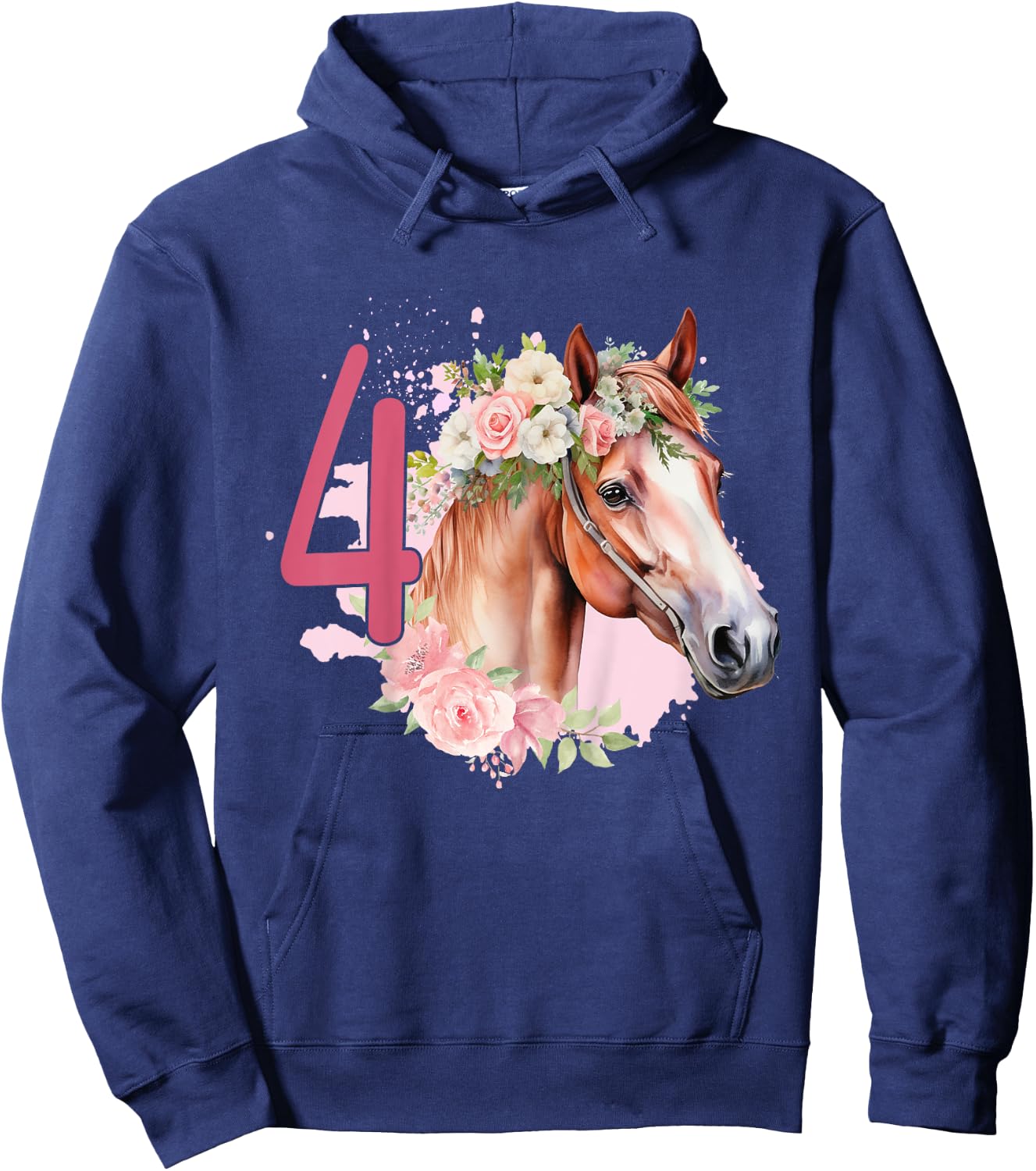 4th Birthday Horse Animals Fourth birthday girl 4 years old Hoodie - Hoodie | Navy