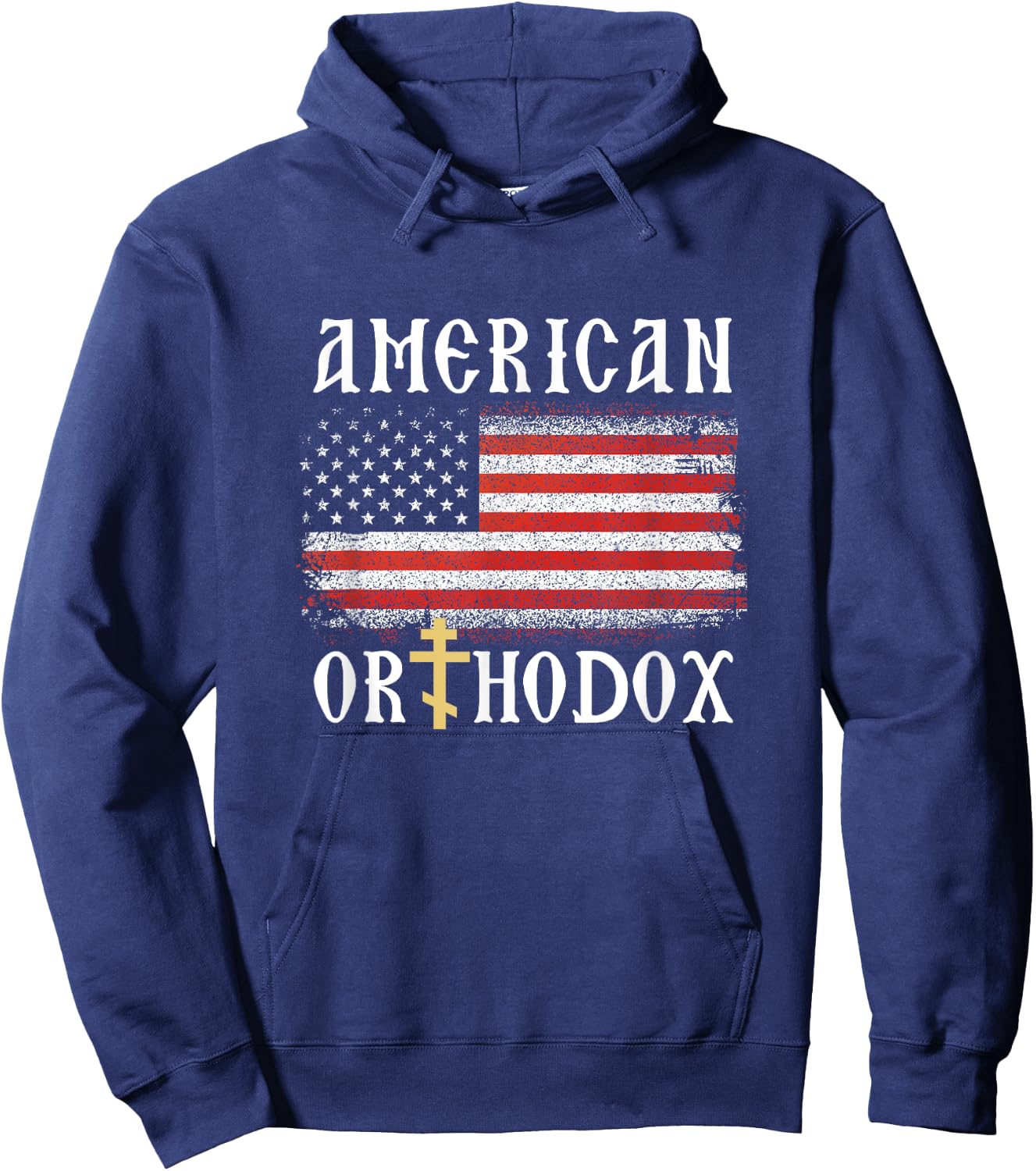 American Flag Orthodox Cross Christian Hoodie - Hoodie | Navy
