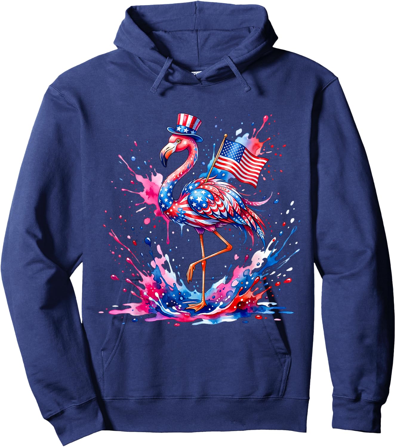 Flamingo 4th of July Patriotic Pink Independence Day Women Hoodie - Hoodie | Navy