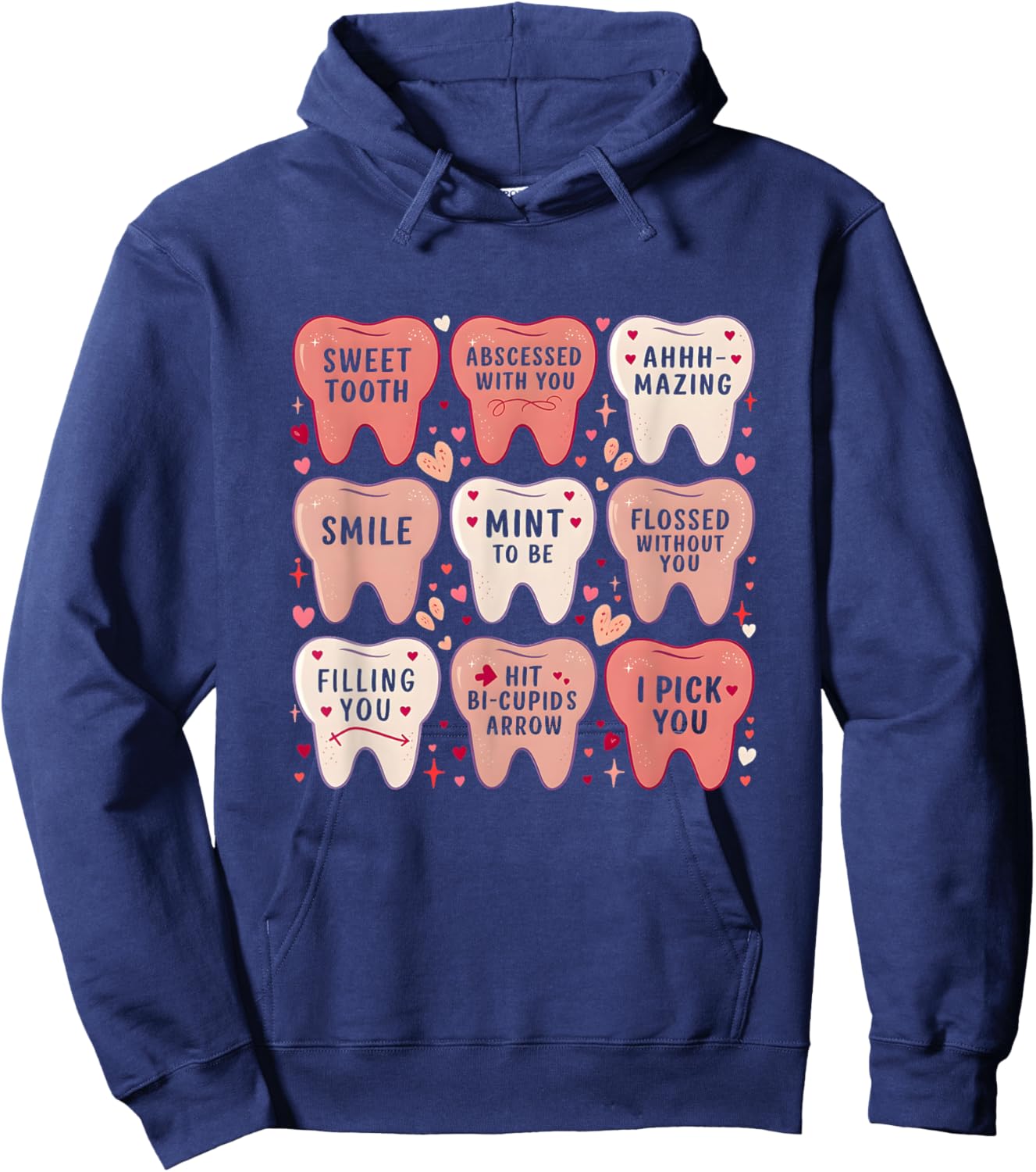 Women Retro Dentist Tooth Valentine Candy Dental Hygienist Hoodie - Hoodie | Navy