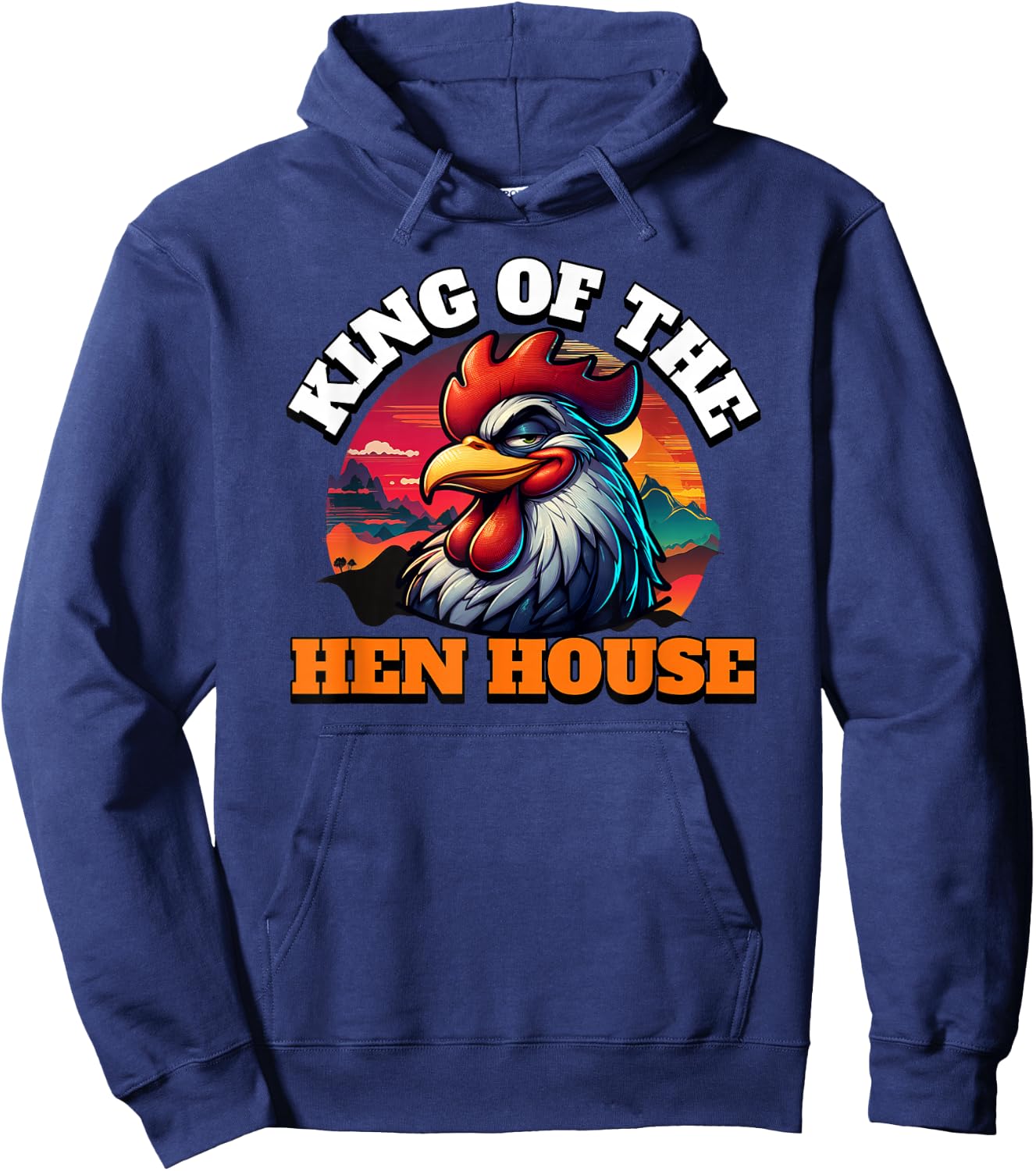ArtisticRaccoon Funny Rooster King Of The Hen House - Black, Small, -Adult, Short Sleeve Hoodie - Hoodie | Navy