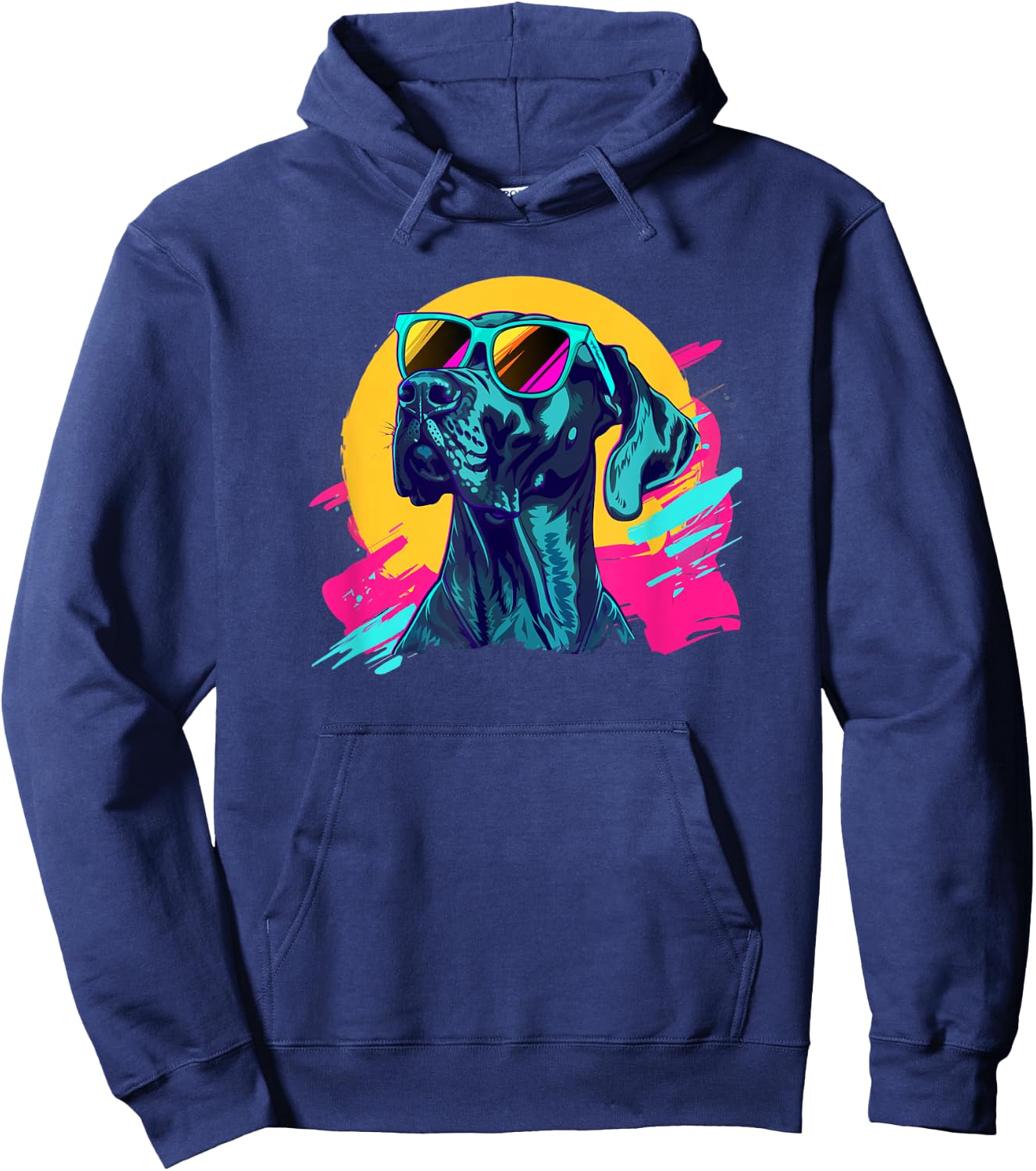 Funny 80s Retro Vintage Black Great Dane Lover Hoodie - Hoodie | Navy