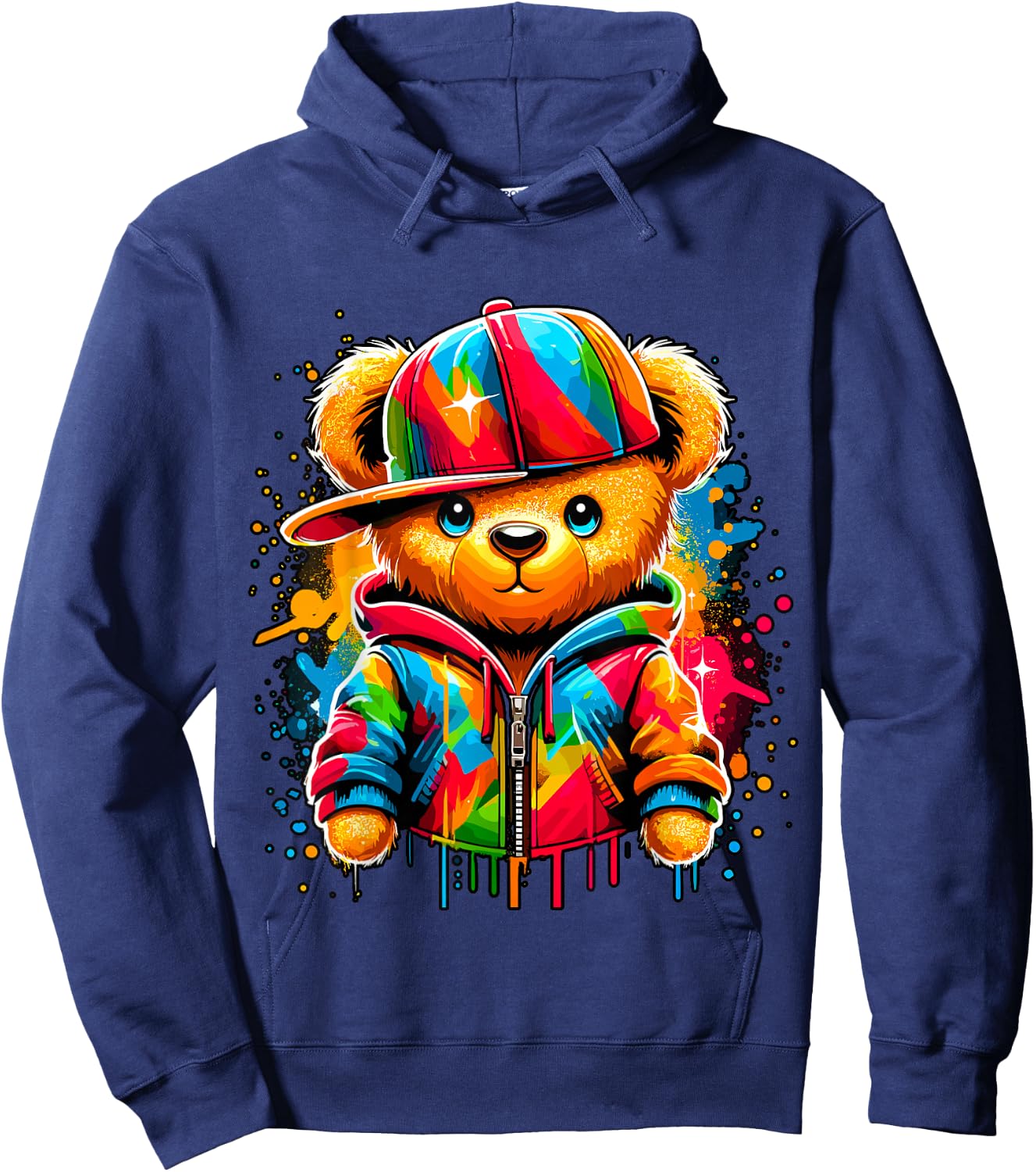 Colorful Hip Hop Teddy Bear Rap Music Hoodie - Hoodie | Navy