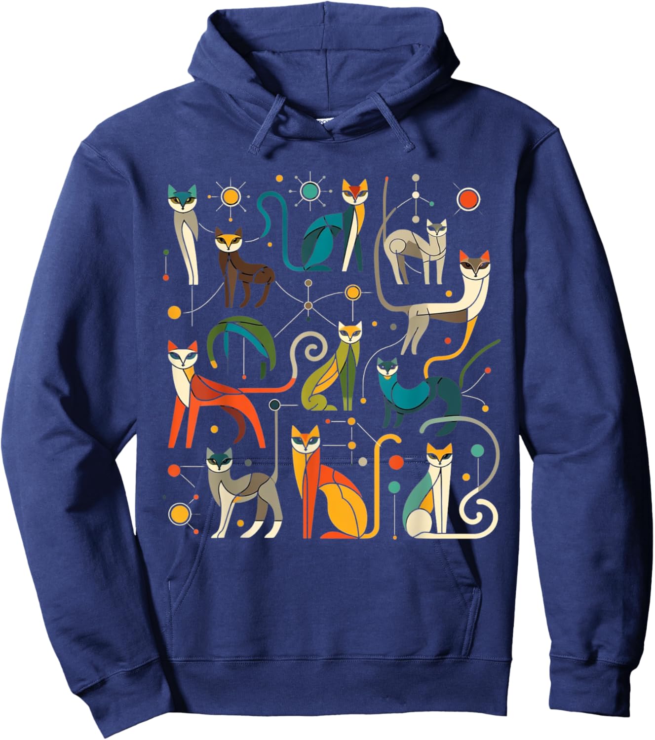 Vintage Retro Mid-Century Long Neck Cats 50s 60s Style Hoodie - Hoodie | Navy