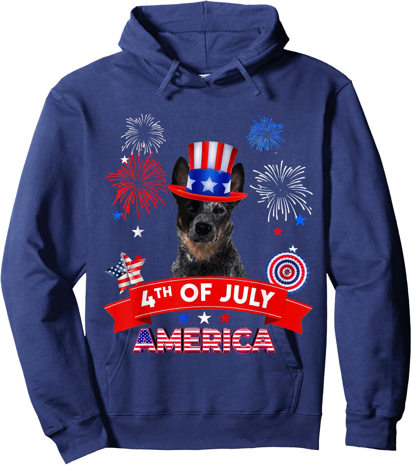 4th of July Decor Patriotic LOVE Blue Heeler Dog USA Men Hoodie - Hoodie | Navy