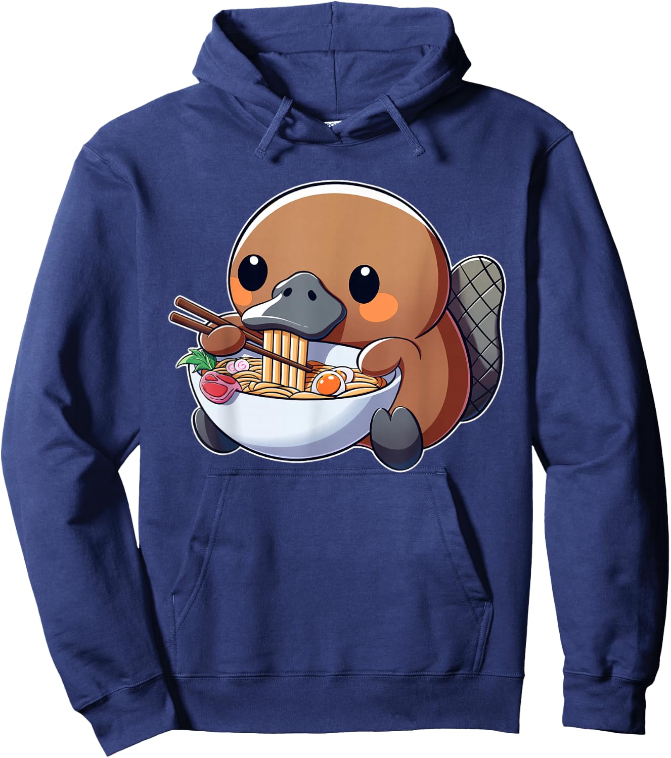 Cute Platypus Ramen Anime Kawaii Japanese Eating Noodle Kids Hoodie - Hoodie | Navy