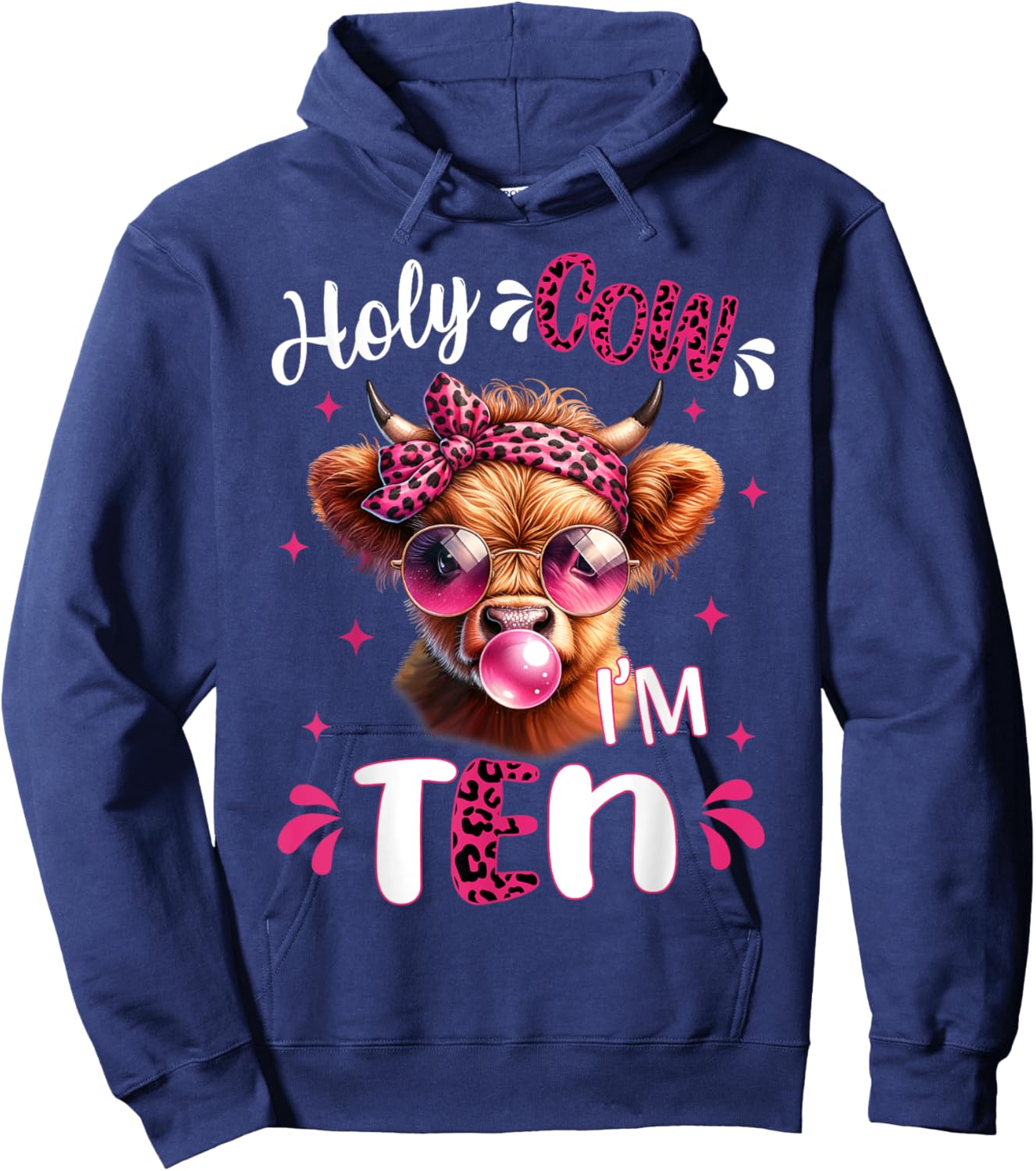 I'm Ten Years Old Girl It's My 10th Birthday Highland Cow Hoodie - Hoodie | Navy