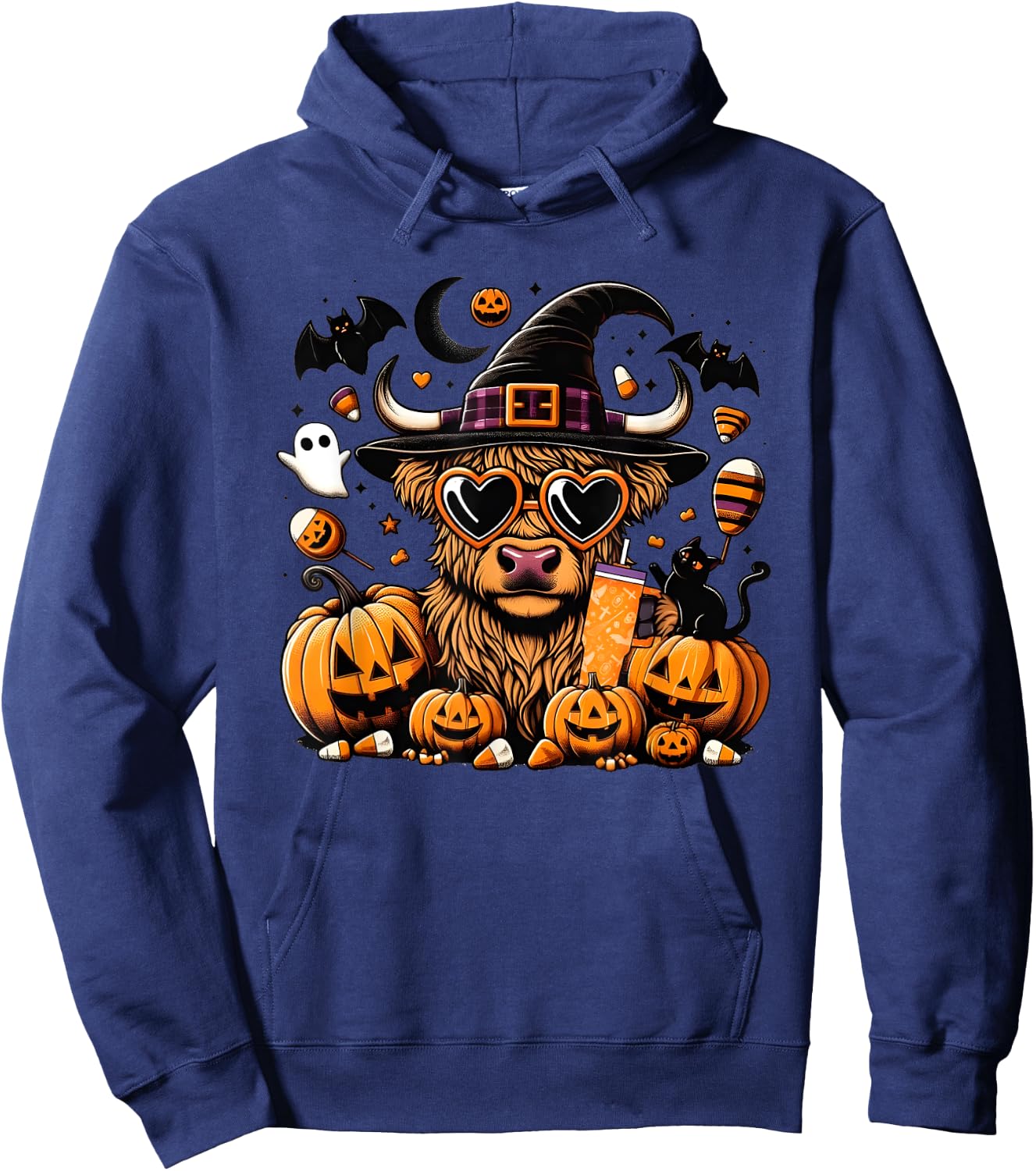 Halloween Highland Cow Bull Halloween Ghost Cows Spooky Hoodie - Hoodie | Navy