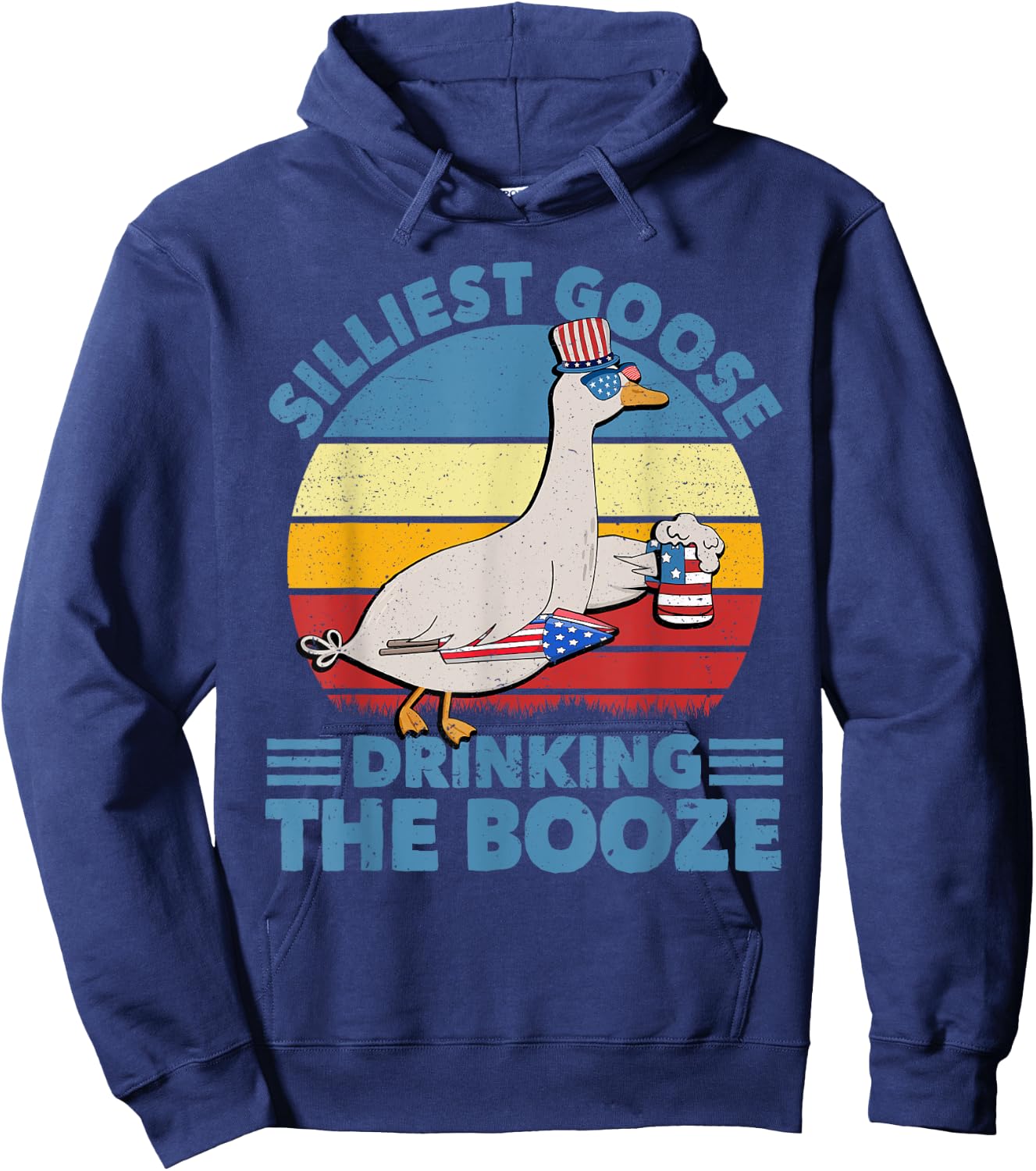 Funny 4th of July Silliest Goose Drinking the Booze Beer Men Hoodie - Hoodie | Navy