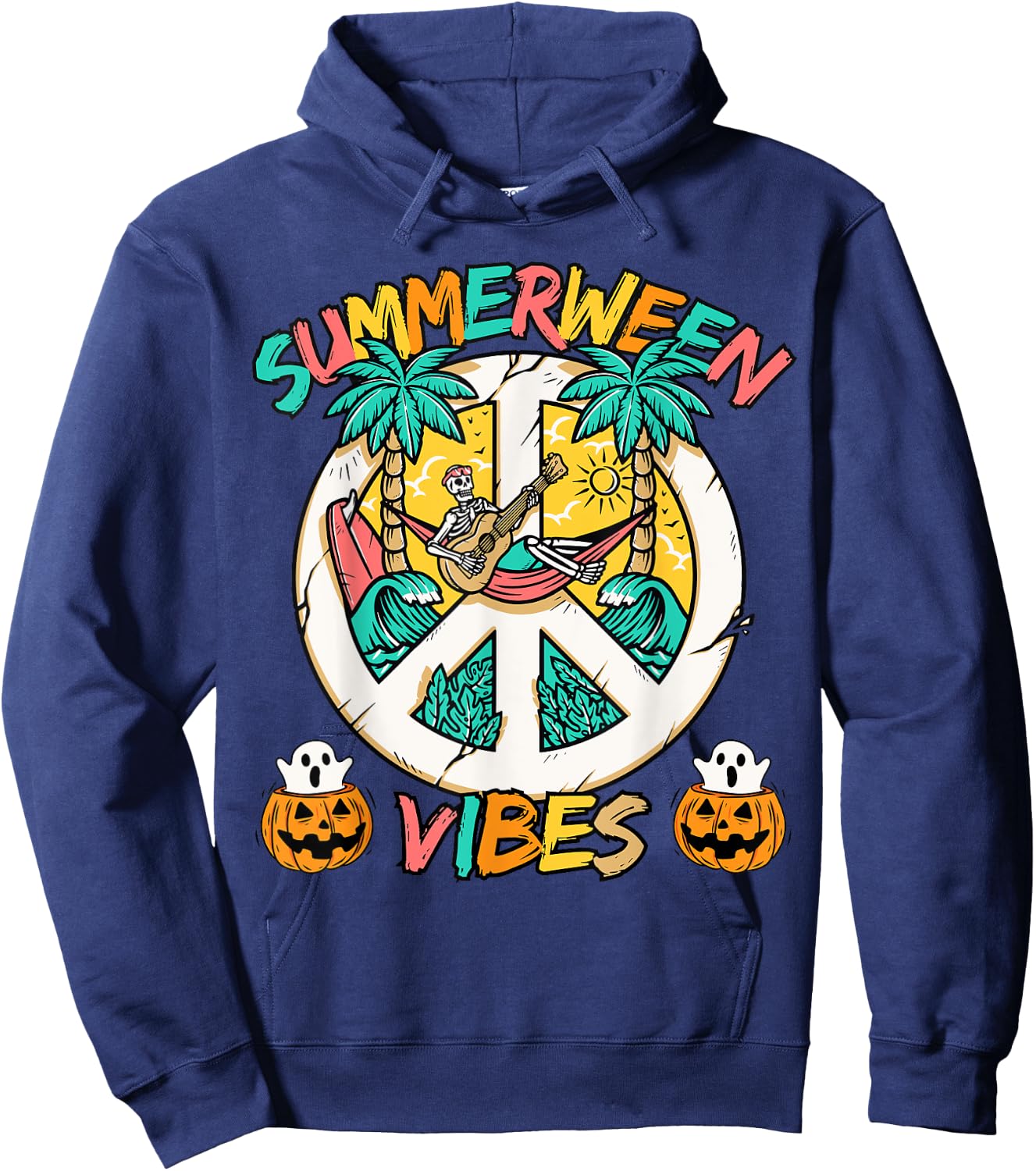 Summerween skeleton chill out at the Beach with summer vibes Hoodie - Hoodie | Navy