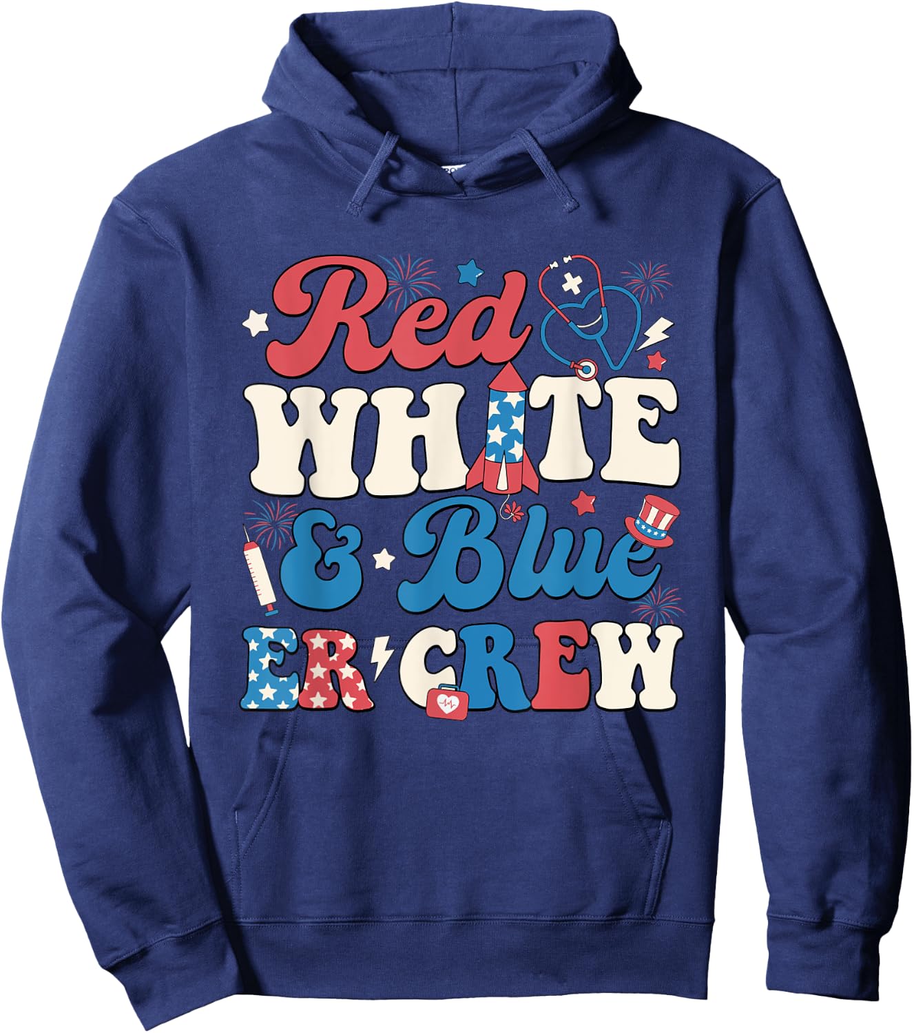 Red White Blue And Er Crew 4th of July ER Nurse Crew Women Hoodie - Hoodie | Navy