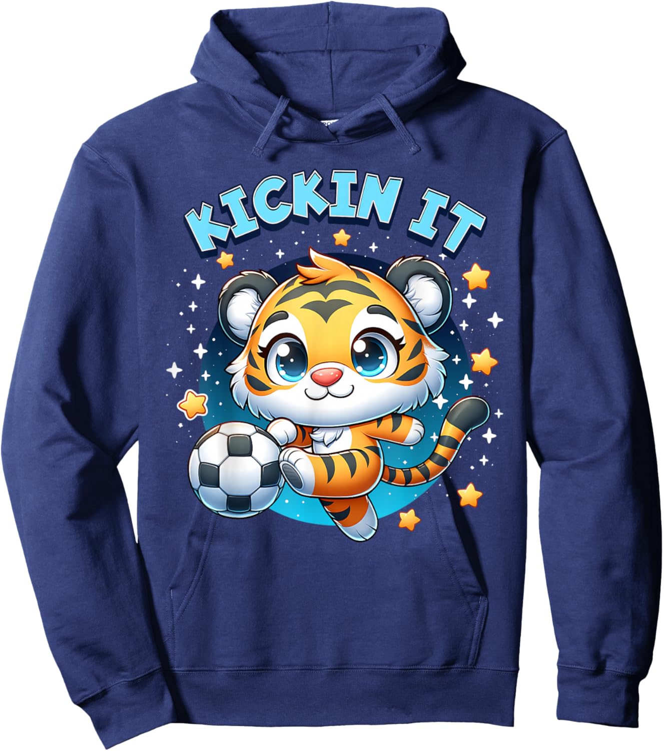 Kickin It Tiger Playing Soccer Kicking Ball Player Girl Boy Hoodie - Hoodie | Navy
