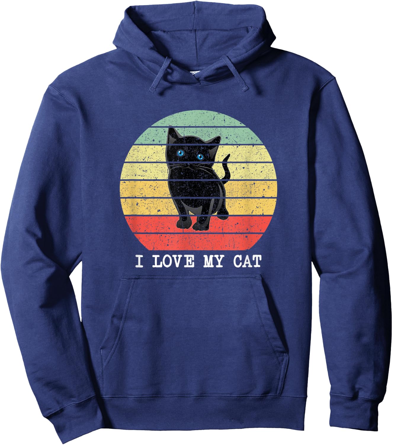 Funny Vintage I Love My Cat Gift Black Cats Lovers Men Women Hoodie - Hoodie | Navy