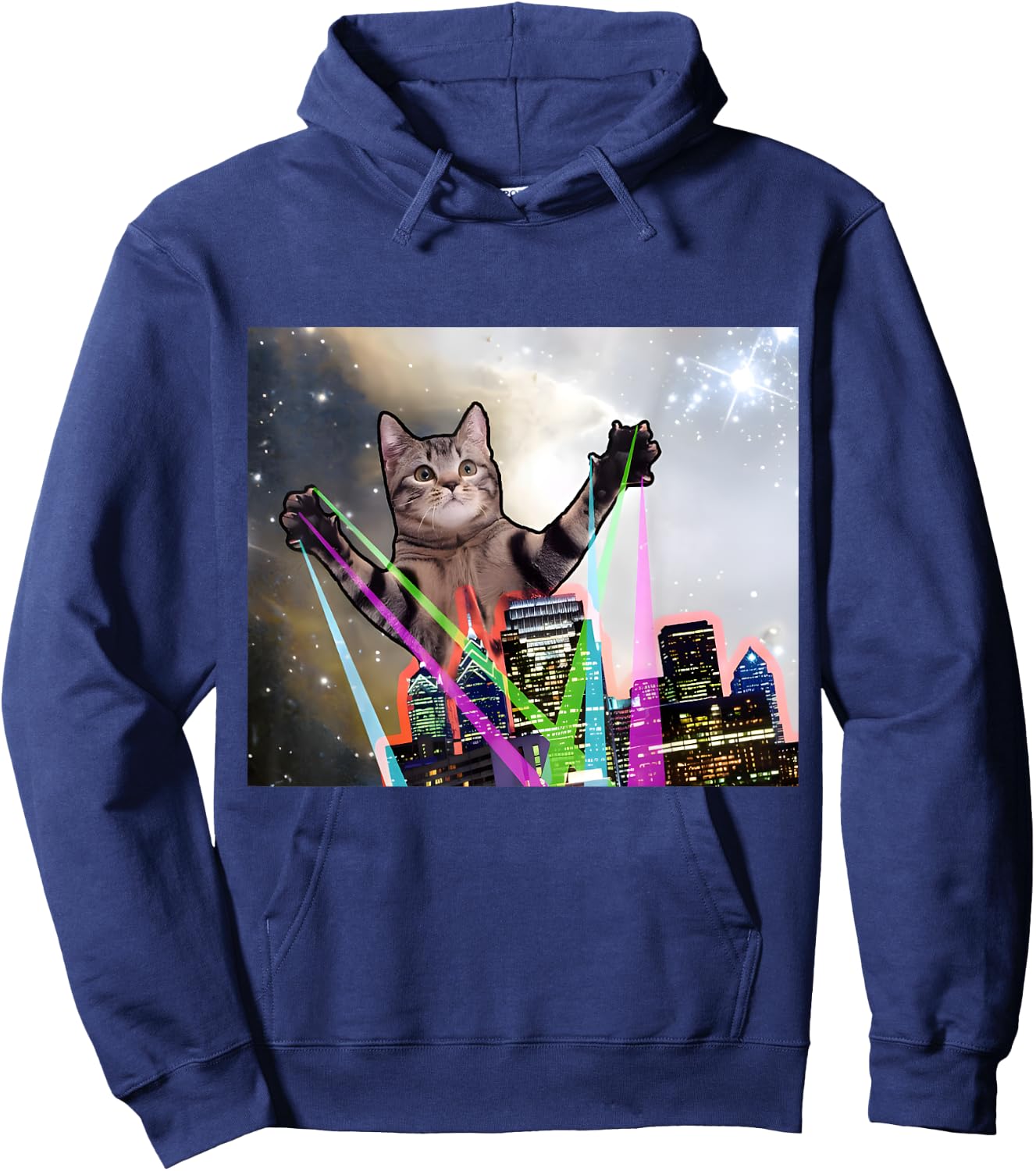 Laser Eyes Space Cat Funny Laser Cat Cute Space Cat Kitten Hoodie - Hoodie | Navy