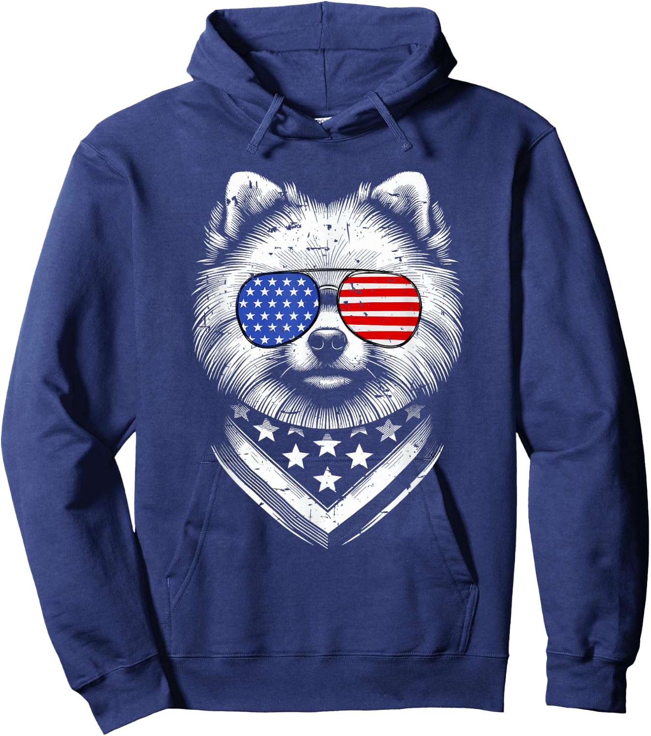 Pomeranian Dog Dad Patriotic 4th of July American US Flag Hoodie - Hoodie | Navy