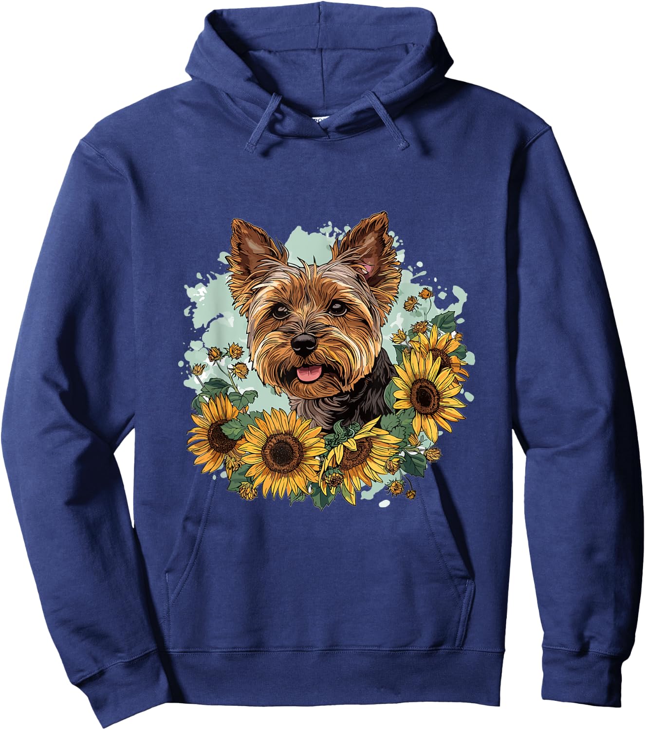 Yorkshire Terrier Yorkie Dog Breed Pet Designs Classic Fit Modern Sunflower Graphic - Black, Small Hoodie - Hoodie | Navy