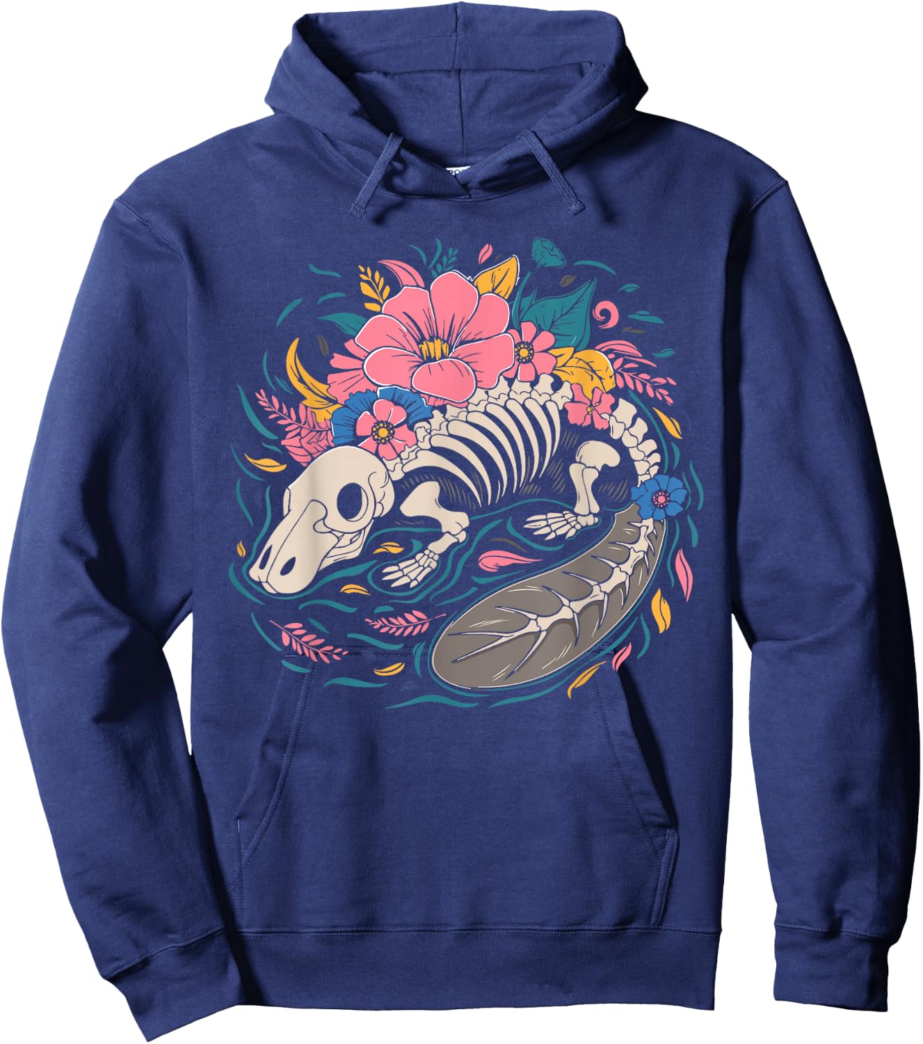 Flower Animal Platypus - Wildlife Duckbill Floral Skeleton Hoodie - Hoodie | Navy