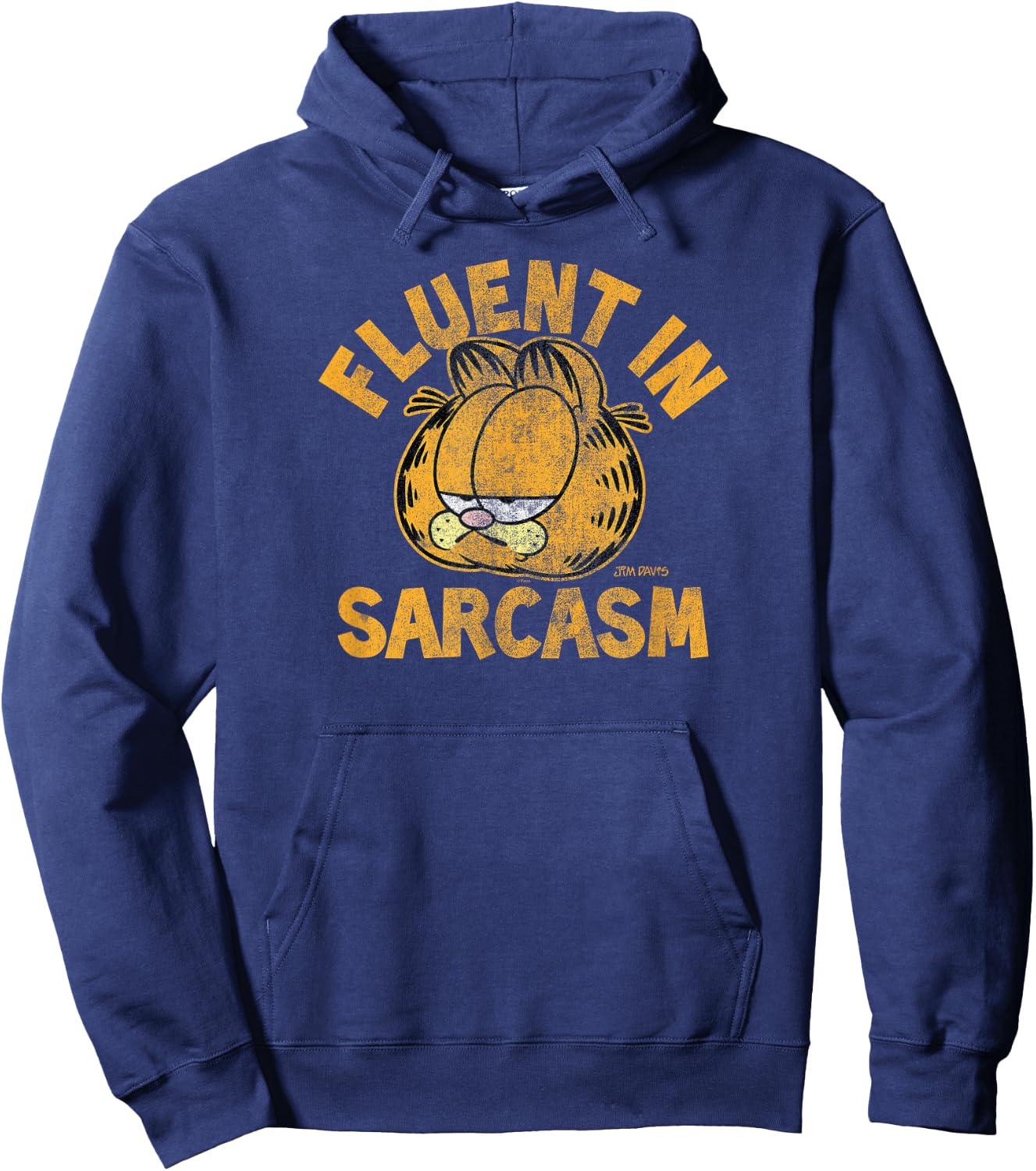 Garfield Fluent in Sarcasm Distressed Cartoon Cat Hoodie - Hoodie | Navy