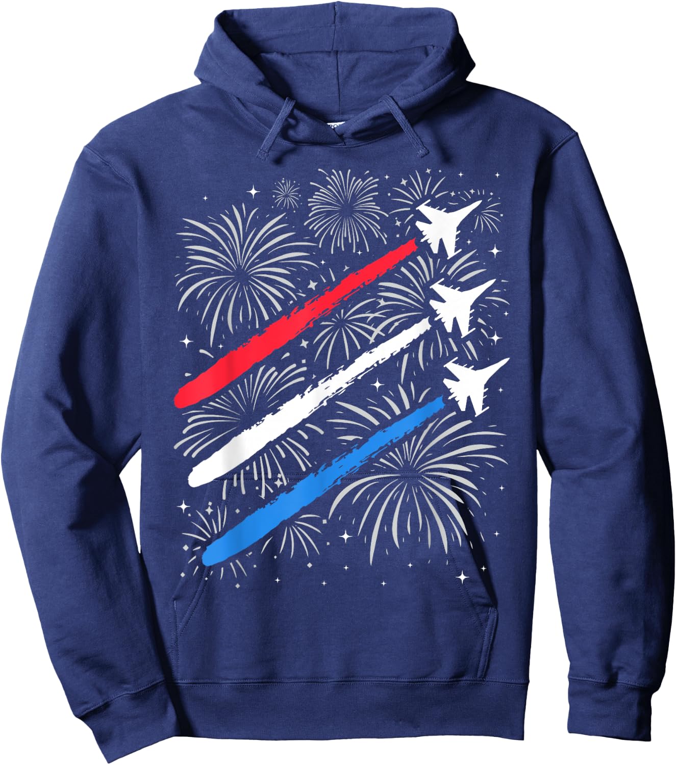 Red White and Blue Fighter Jets with Fireworks 4th of July Hoodie - Hoodie | Navy