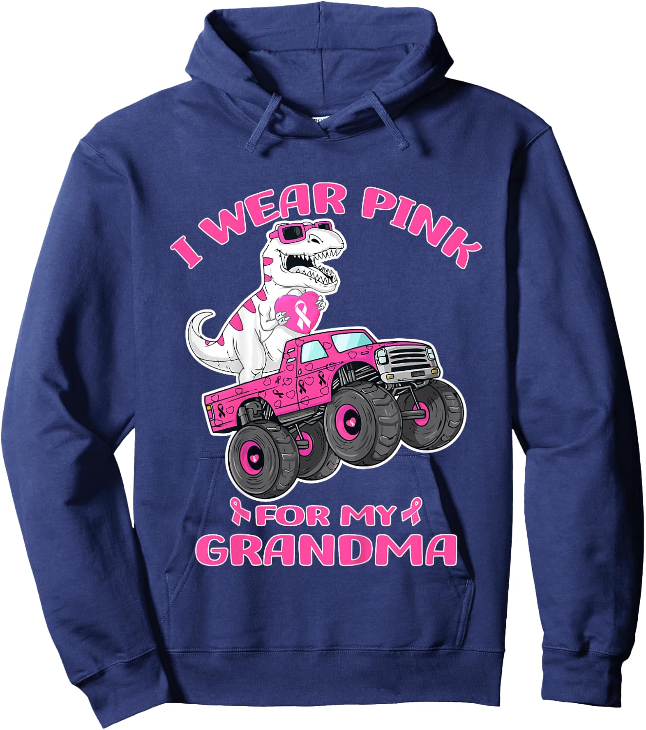 Kids Trex Breast Cancer Kids I Wear Pink For My Grandma Hoodie - Hoodie | Navy