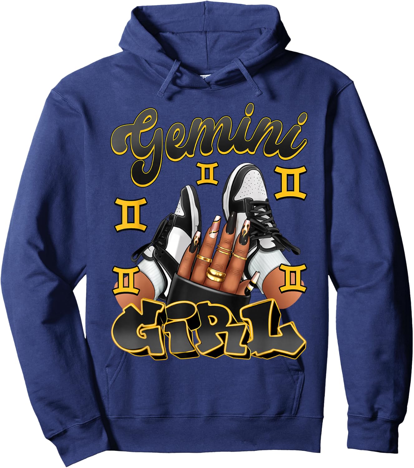 Gemini Girl Birthday Afro Queen Sneakers Zodiac Sign Hoodie - Hoodie | Navy