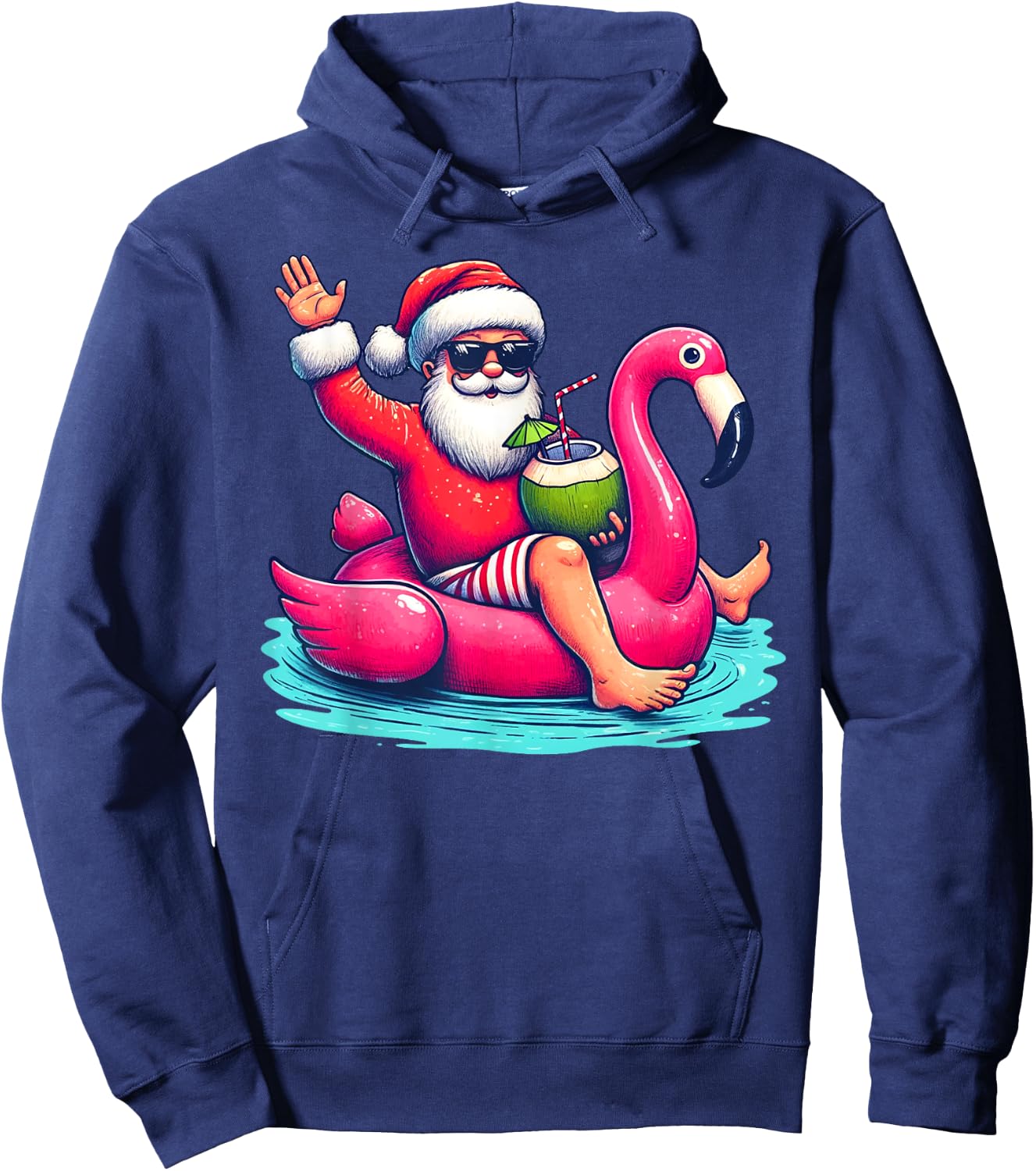Funny Christmas in July Summer Flamingo Float Xmas Women Kids Hoodie - Hoodie | Navy