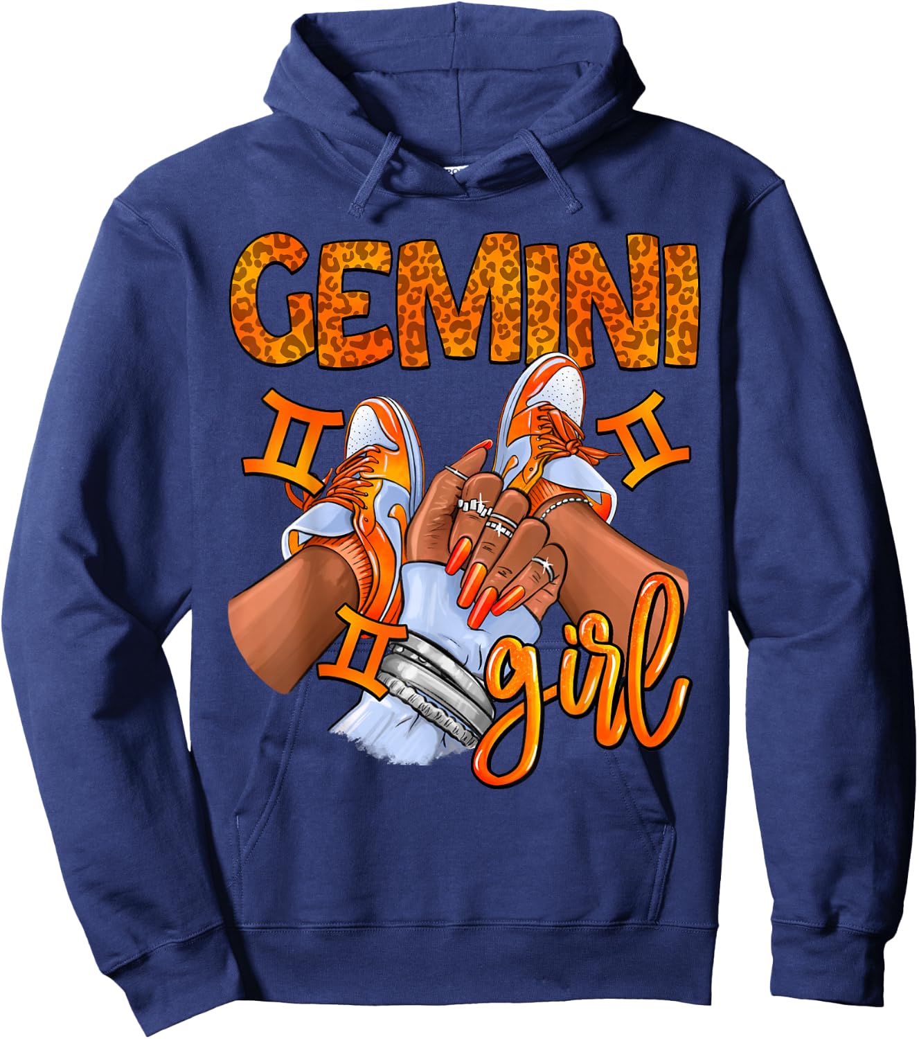 Gemini Black Girl Women Sneakers Nails Zodiac Birthday Hoodie - Hoodie | Navy